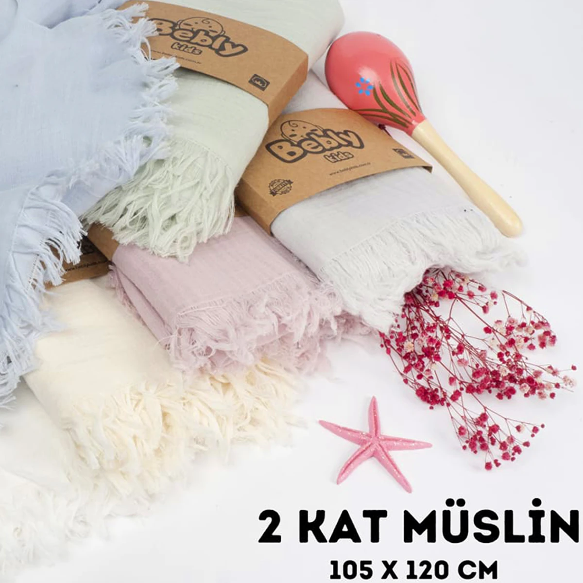 Unisex 105x120cm 2 Kat Müslin Battaniye