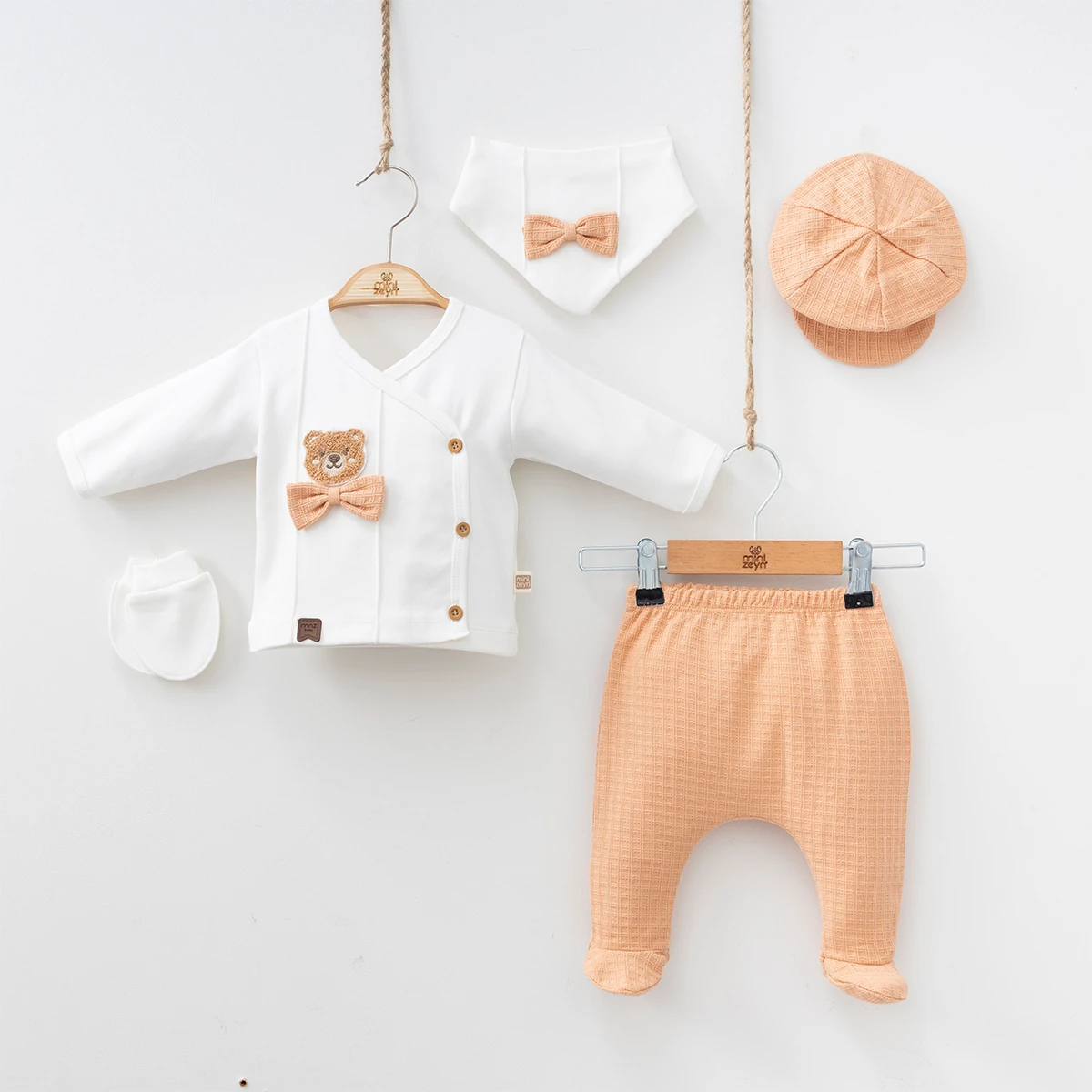 Unisex Premium %100 Pamuk Minikto Ayıcıklı 0-3 Ay (Yenidoğan) 5'li Set