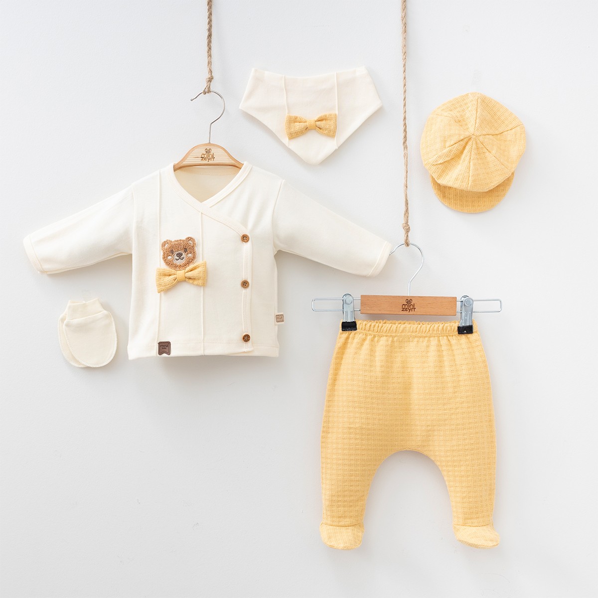Unisex Premium Minikto Ayıcıklı 0-3 Ay (Yenidoğan) 5'li Set