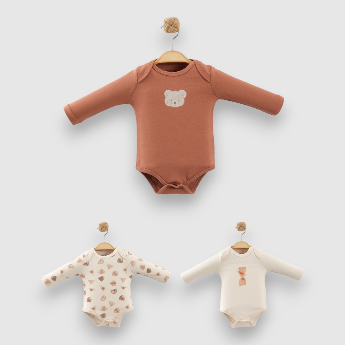 Erkek Bebek Premium Minikto Ayıcıklı 3'lü Body Set