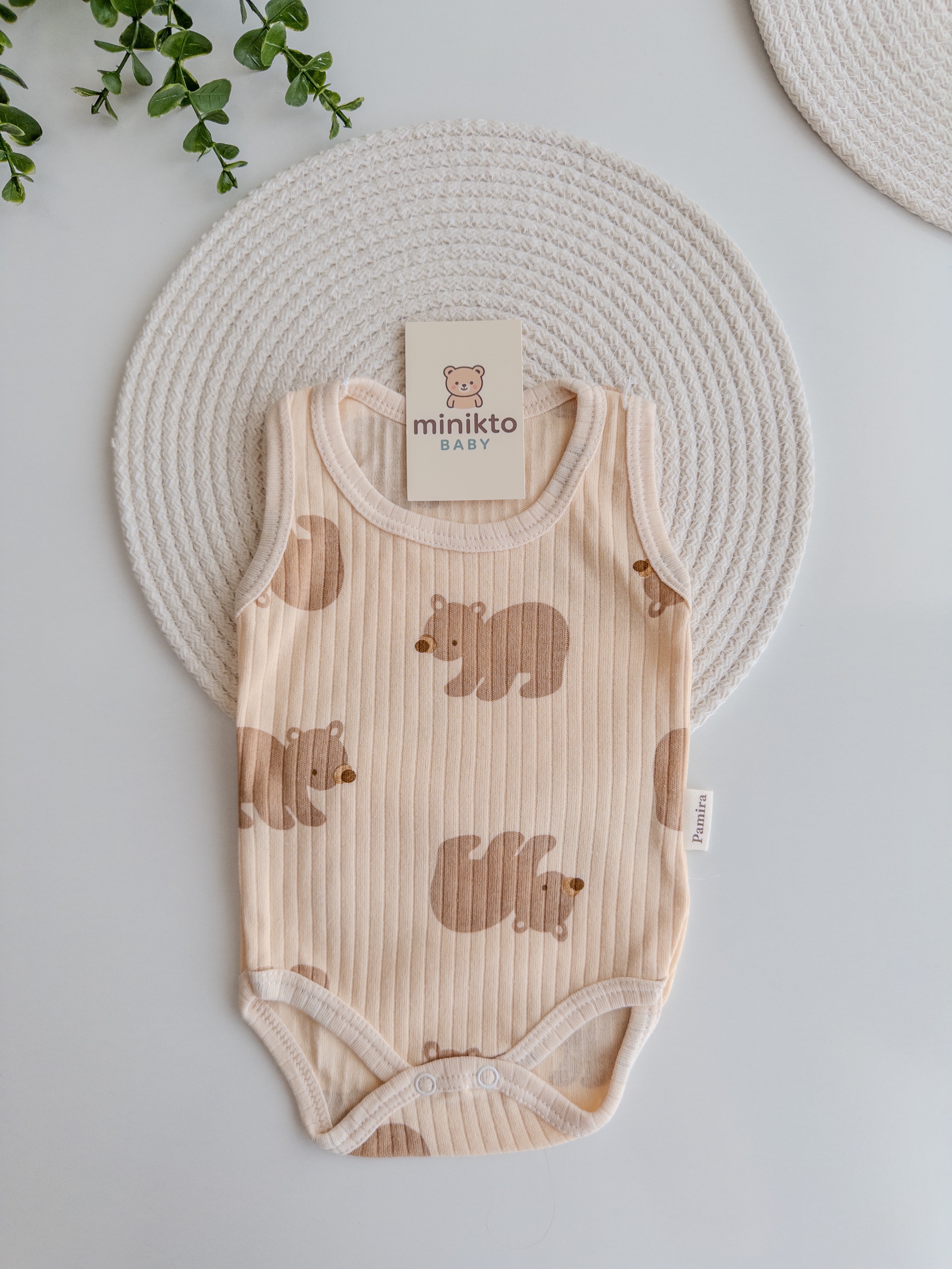 Erkek Bebek Minikto Ayıcık Desenli Çıt Çıtlı Body