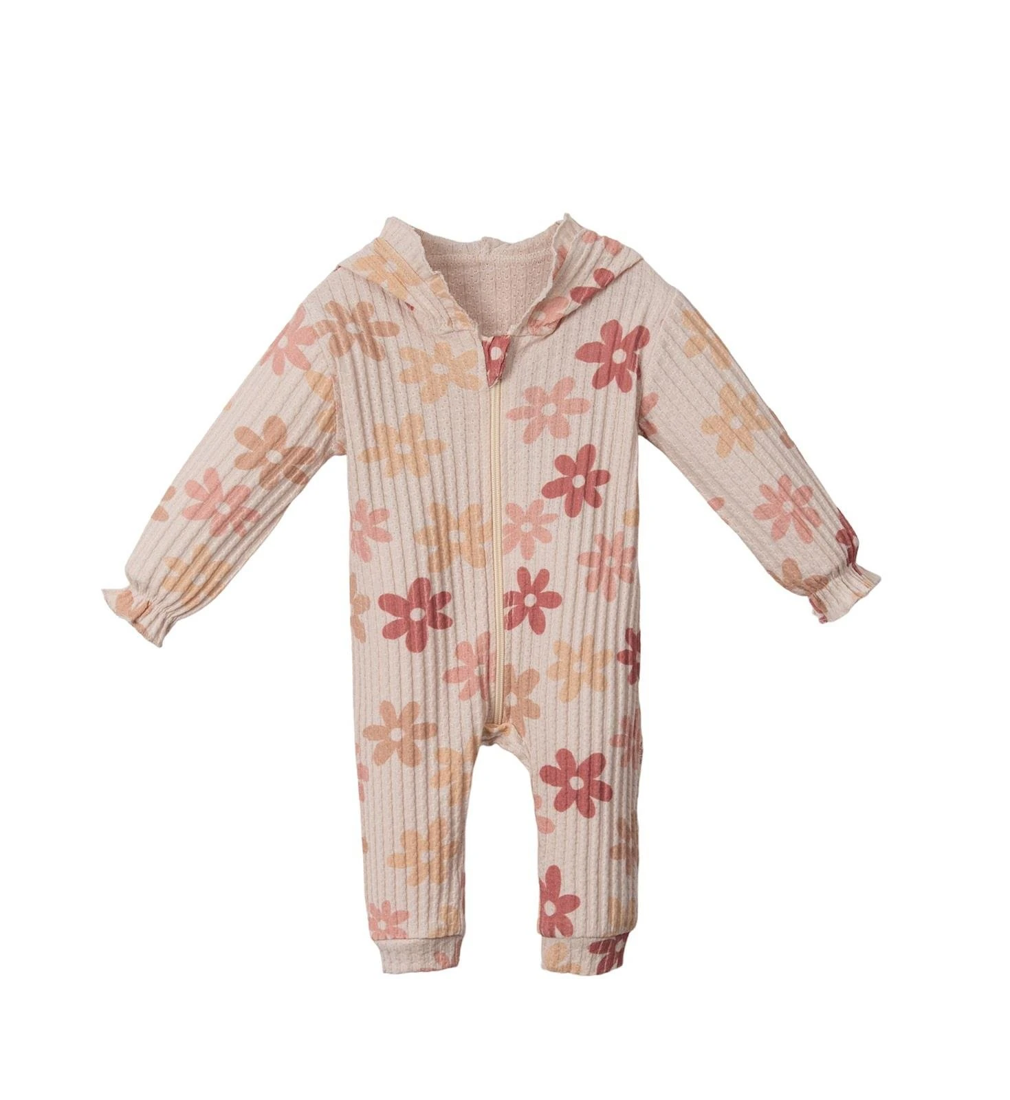 Kız Bebek Çiçek Desenli Kapşonlu Tulum