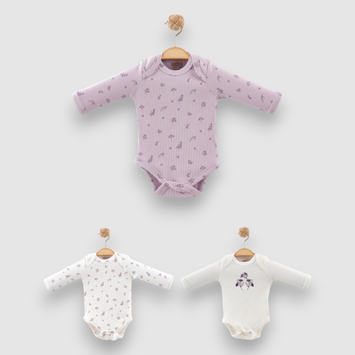 Kız Bebek Yaprak Detaylı 3'lü Body Set