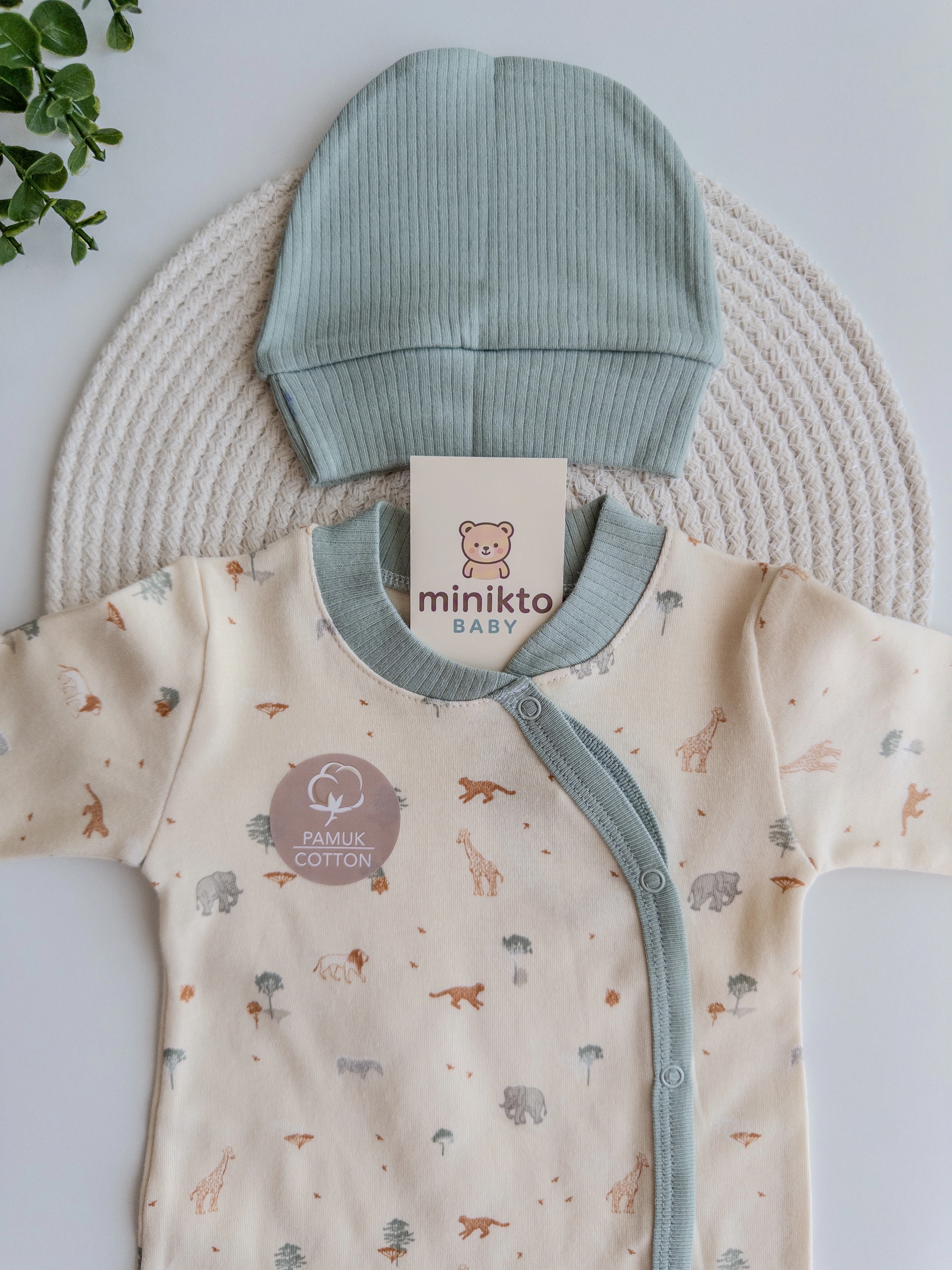 Erkek Bebek %100 Pamuk Safari Şapkalı Tulum