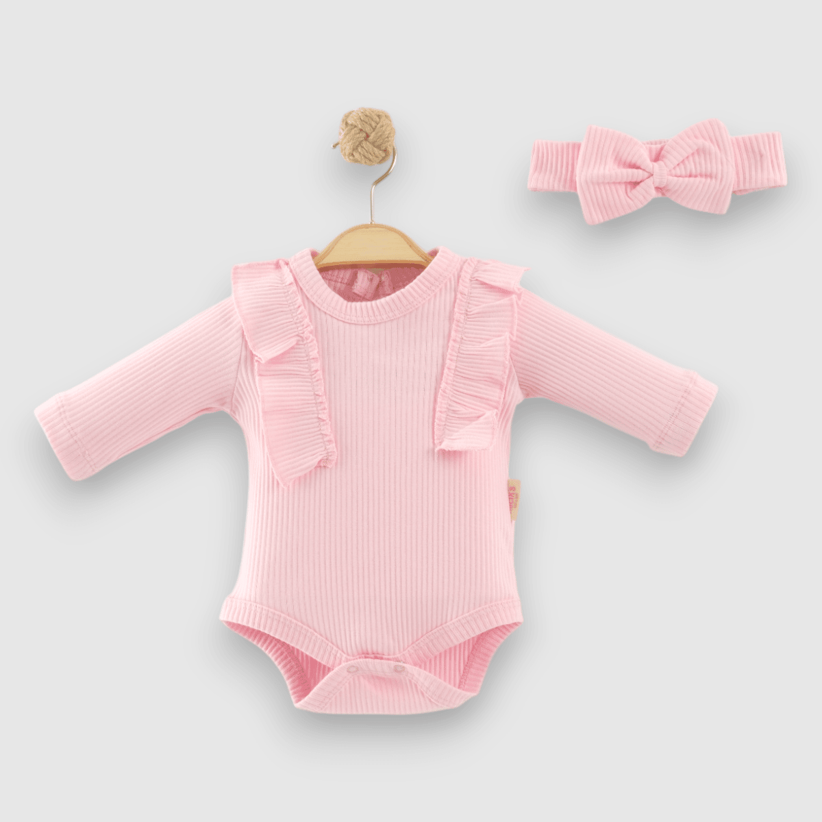 Kız Bebek Premium %100 Pamuk Kaşkorse Bandanalı Uzun Kollu Çıt Çıtlı Body