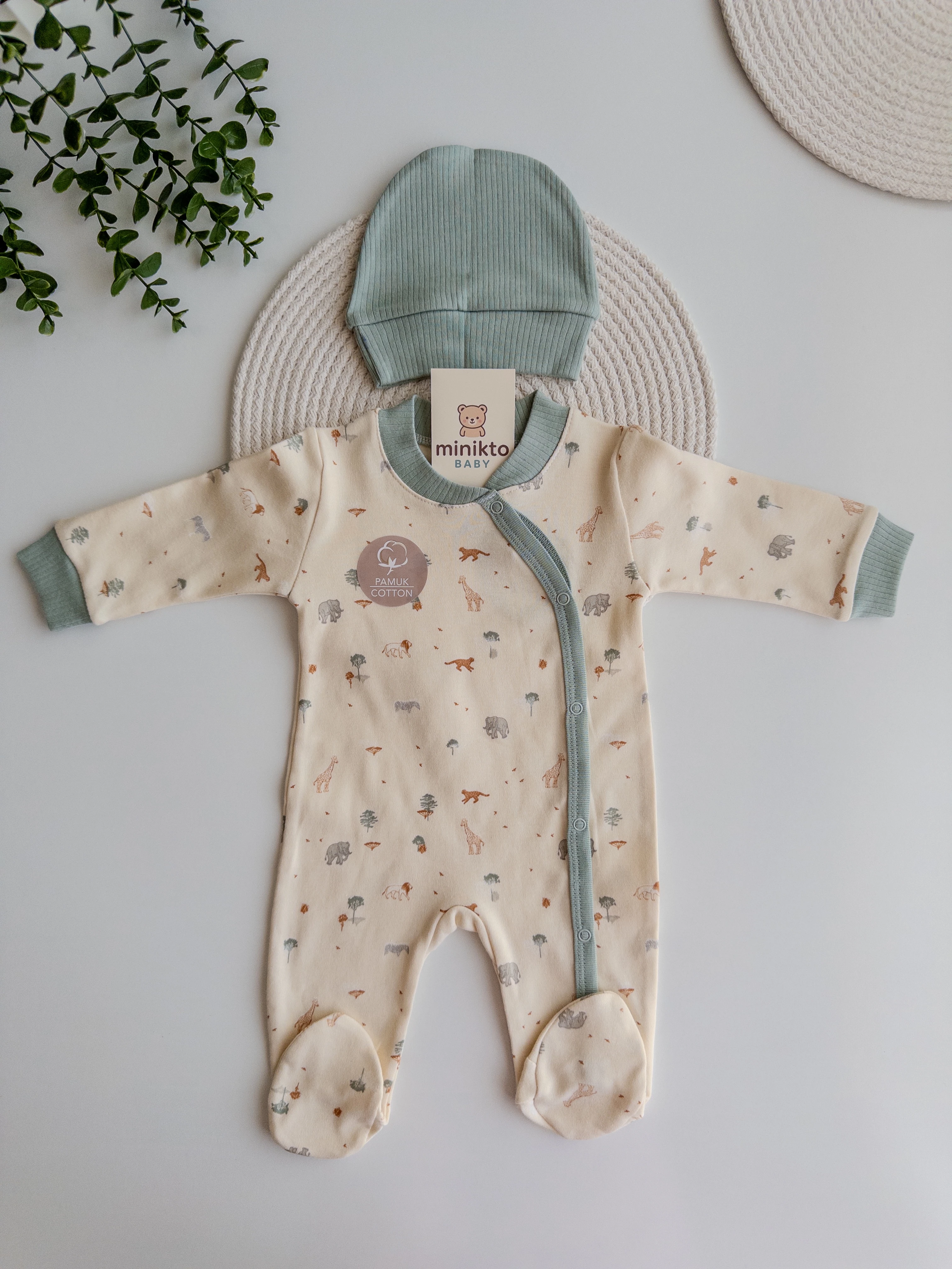 Erkek Bebek %100 Pamuk Safari Şapkalı Tulum