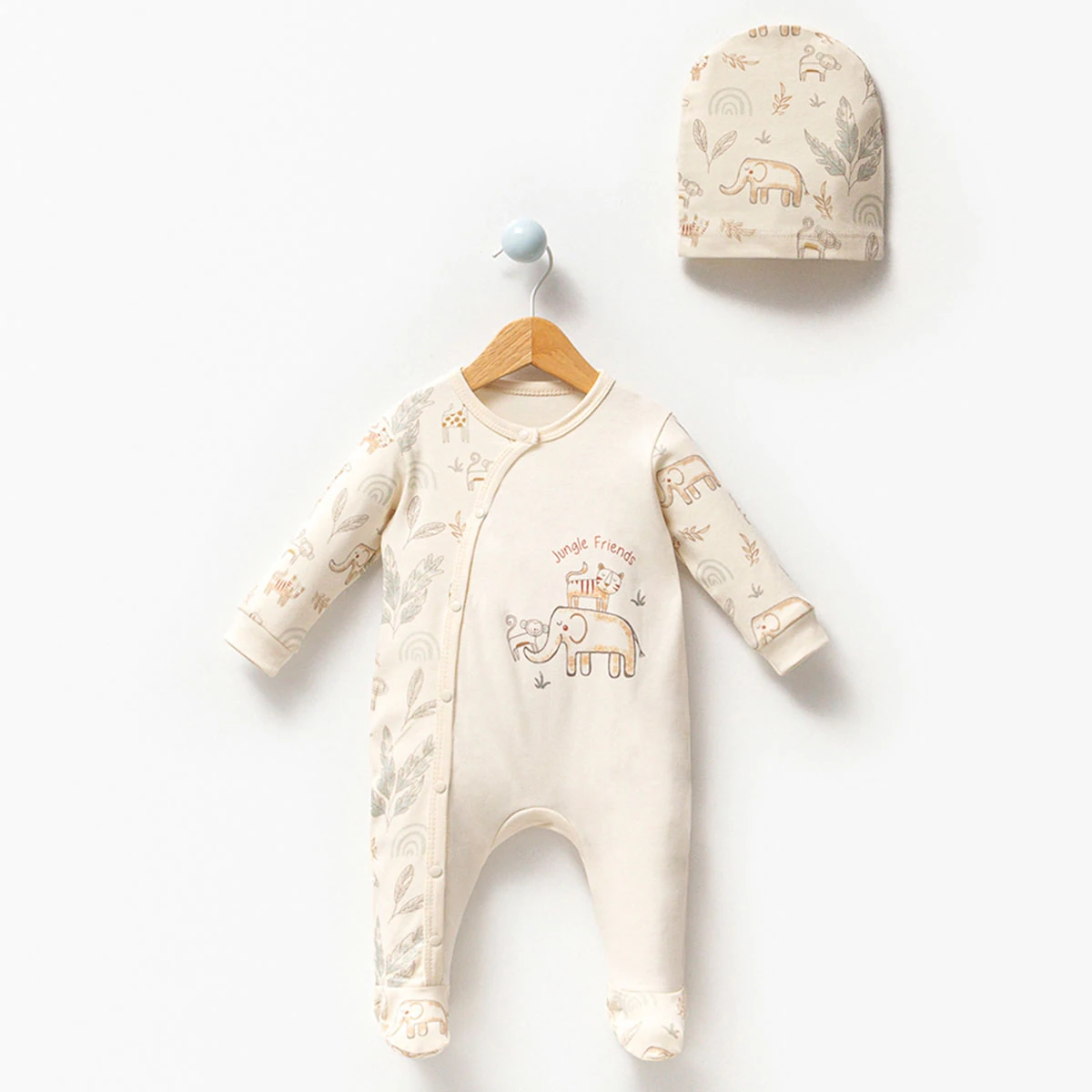 Erkek Bebek Hayvanlı Şapkalı Tulum