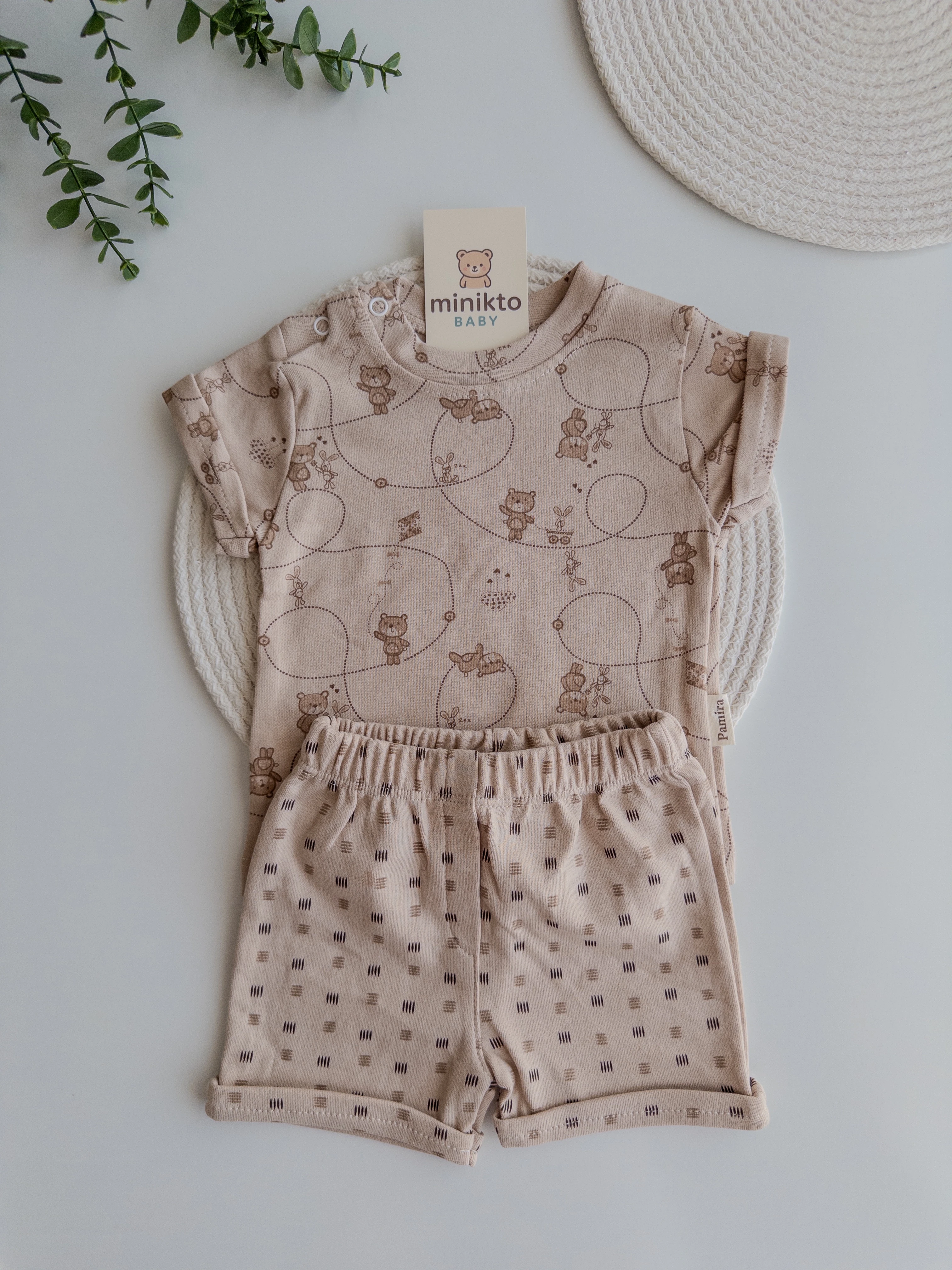 Erkek Bebek Minikto Ayıcık Desenli Şortlu Takım