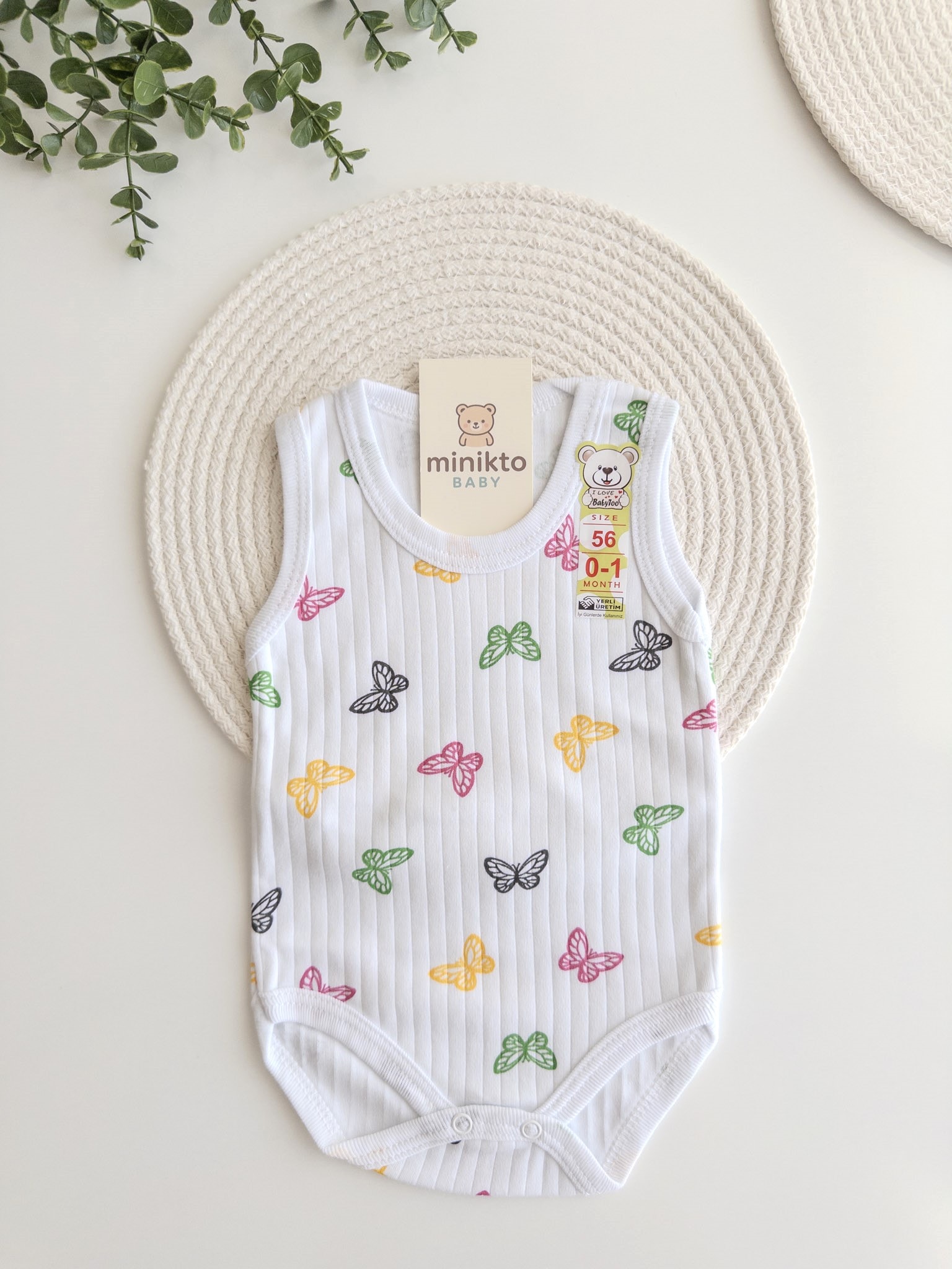 Unisex %100 Pamuk Kelebek Desenli Çıt Çıtlı Body