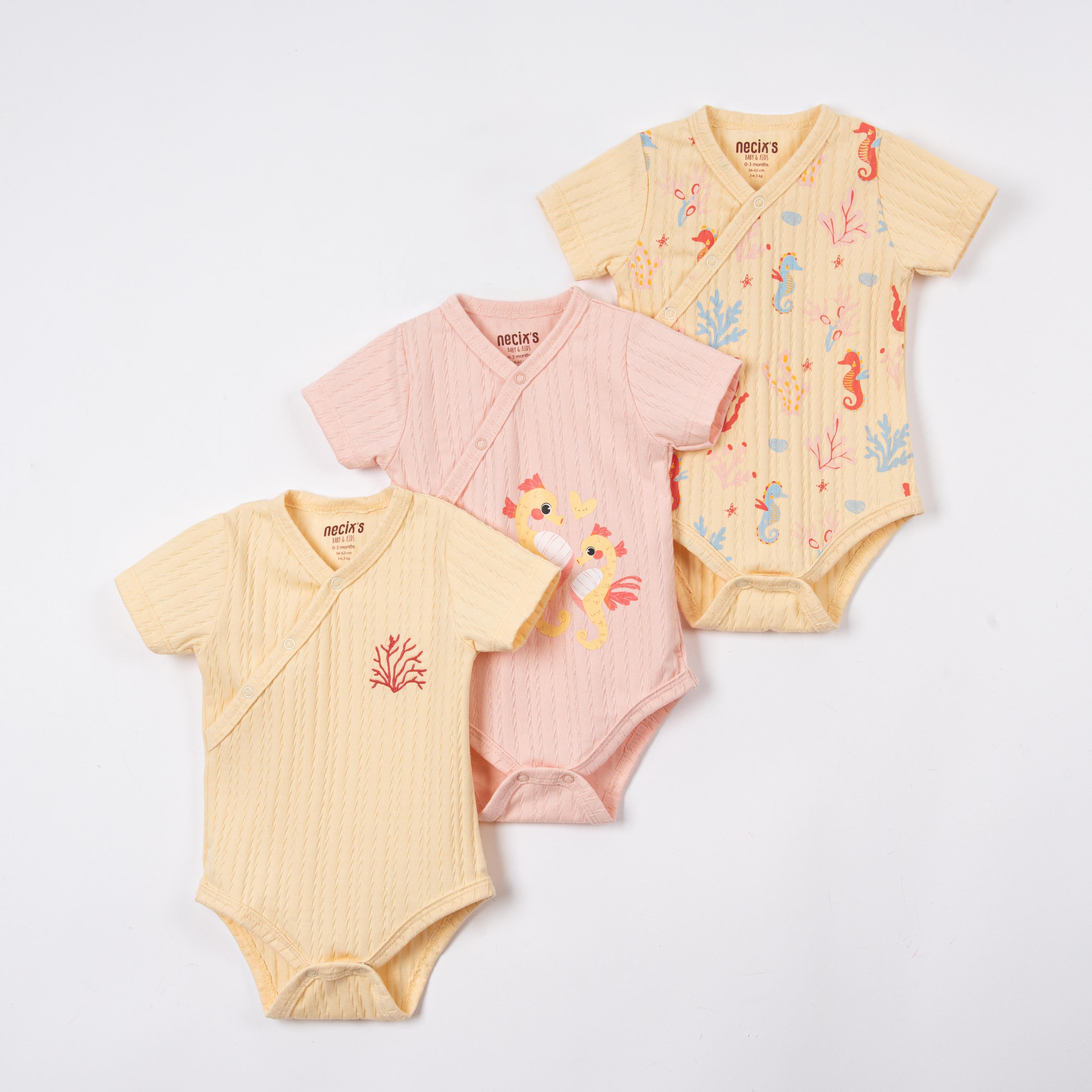 Kız Bebek %100 Pamuk Premium Deniz Atlı 3'lü Body Set
