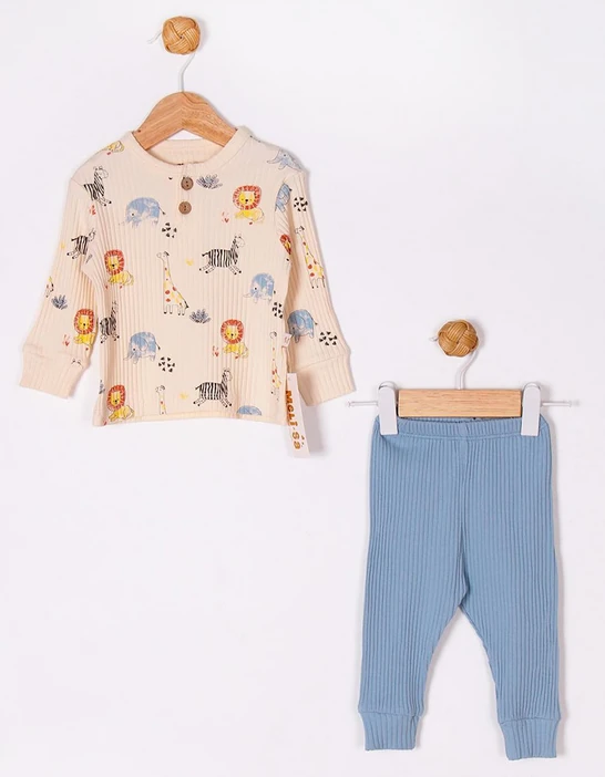 Erkek Bebek Hayvan Desenli 2'li Takım