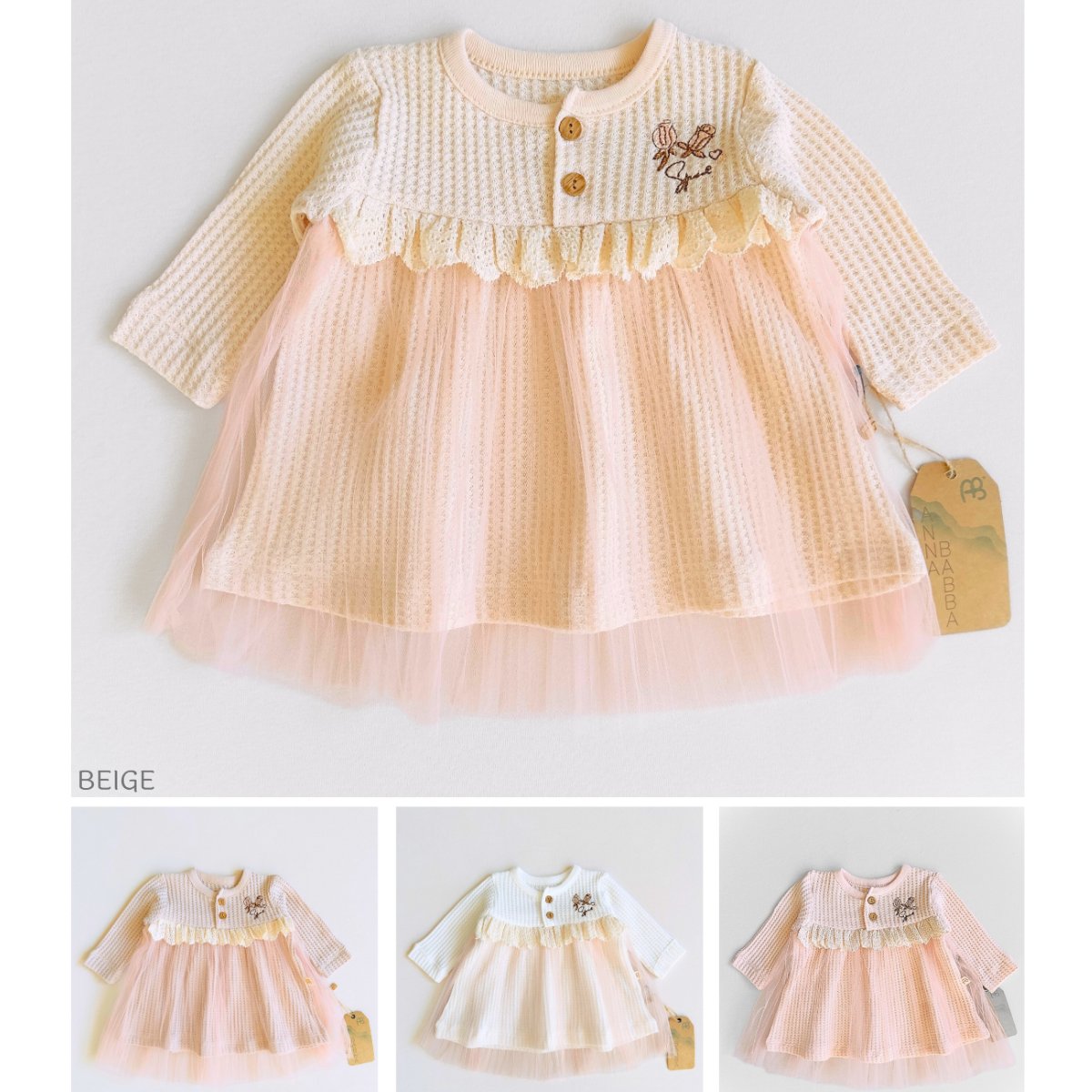 Kız Bebek Premium Tütülü Bej Elbise