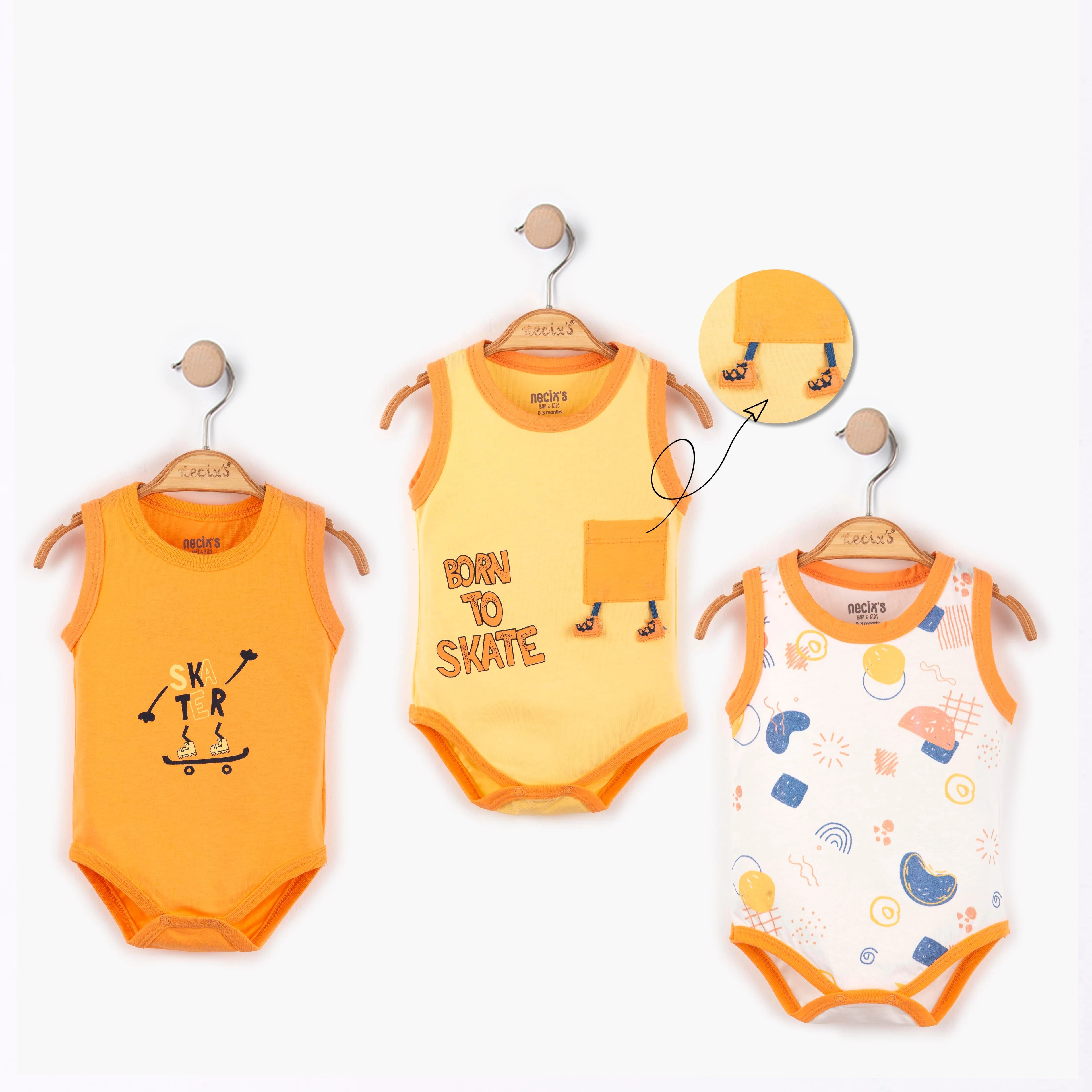 Erkek Bebek %100 Pamuk Kaykay Temalı 3'lü Body Set