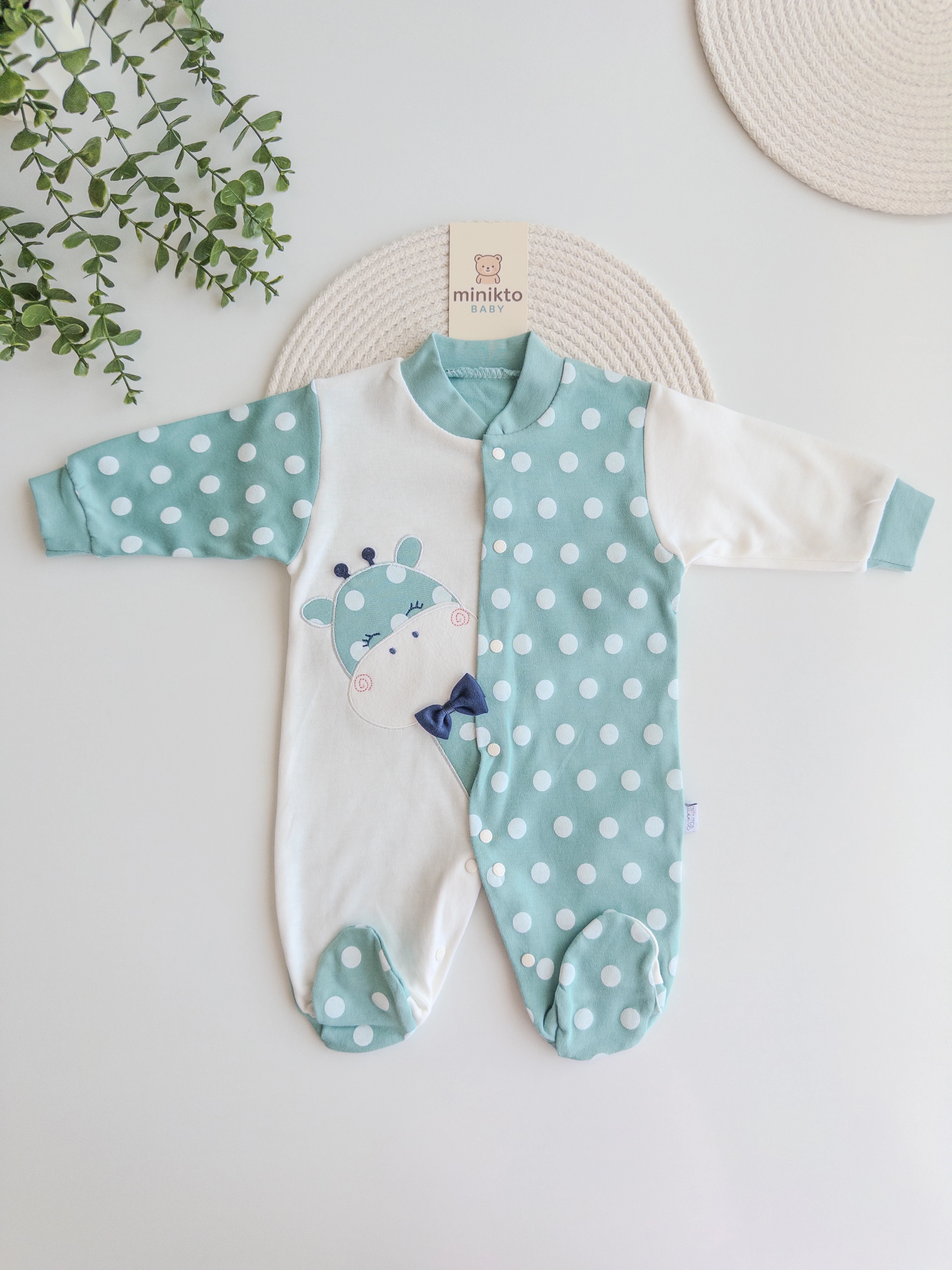 Erkek Bebek %100 Pamuk Zürafalı Tulum