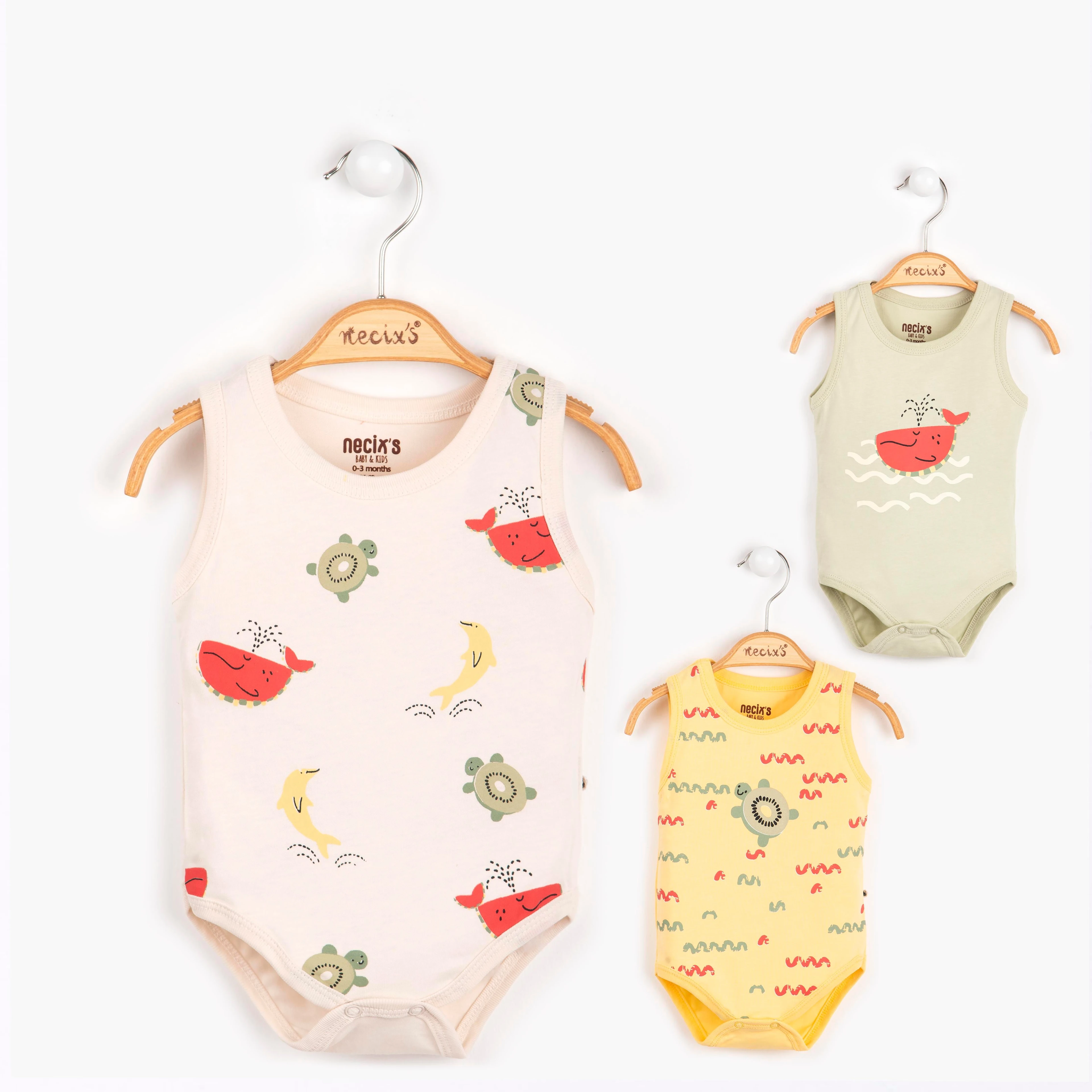 Unisex %100 Pamuk Balina Temalı 3'lü Body Set