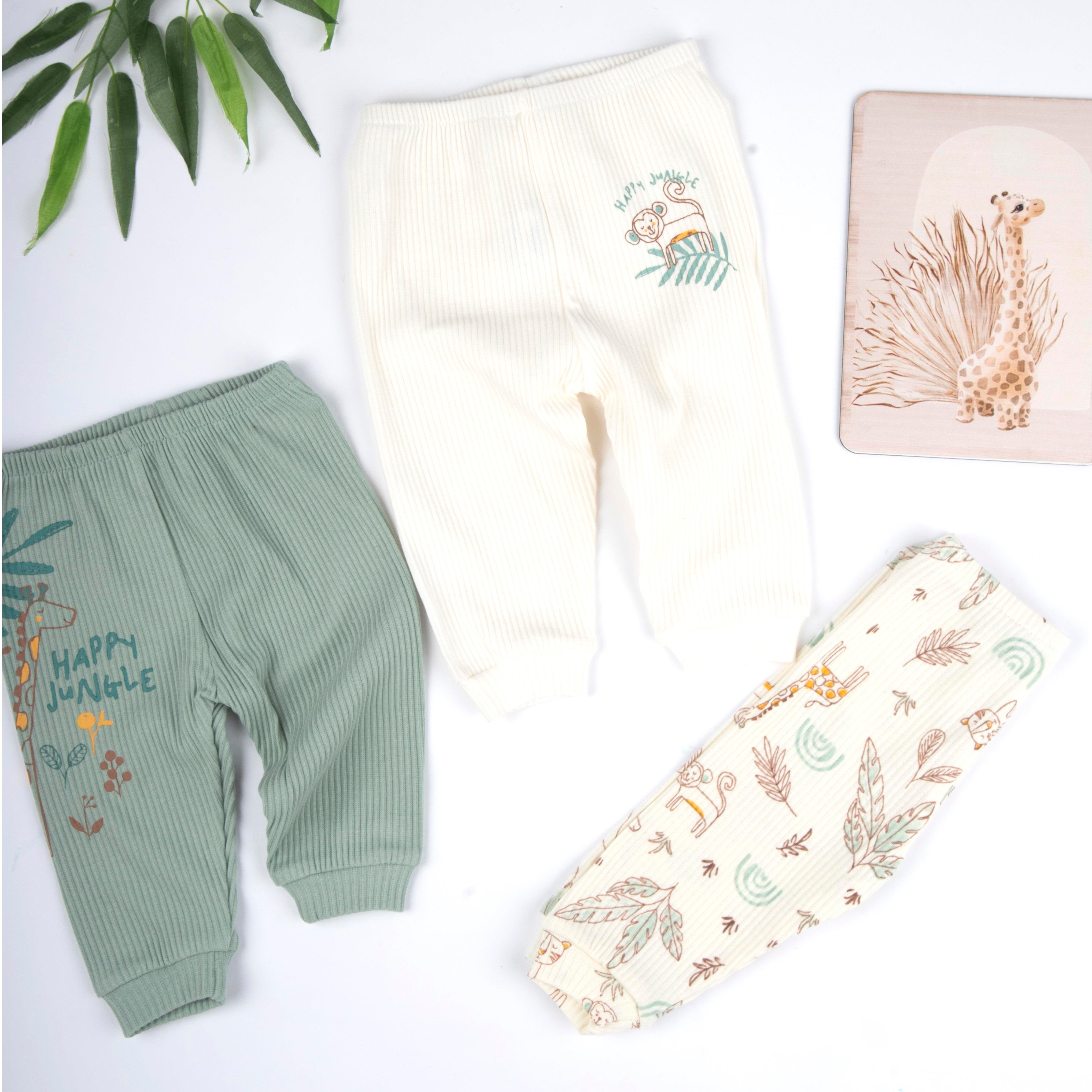 Unisex Premium %100 Pamuk Orman Desenli Manşetli 3'lü Pantolon Set
