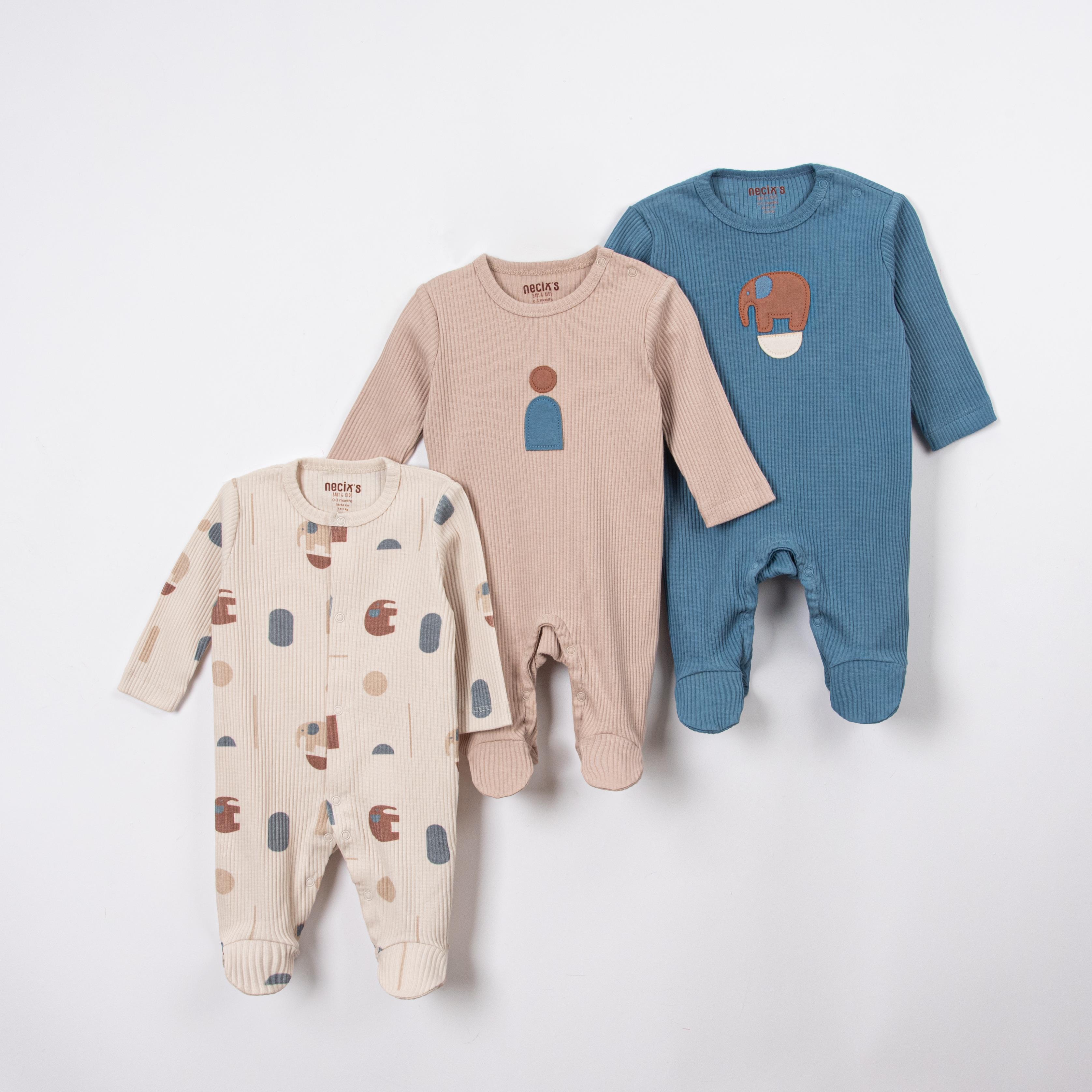 Erkek Bebek Fil Temalı 3'lü Tulum Set