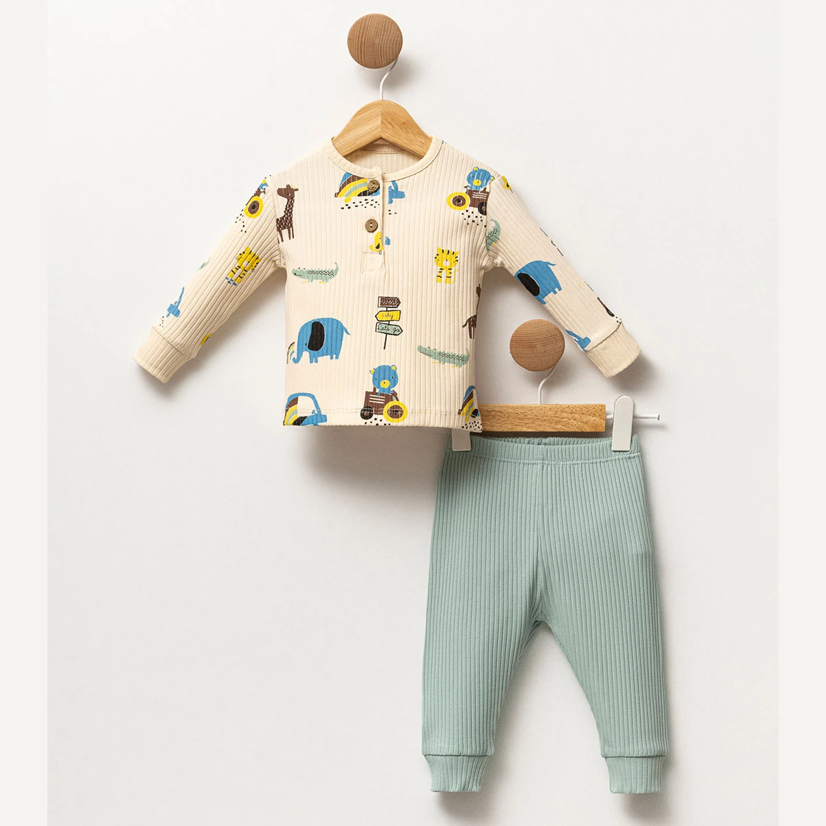 Erkek Bebek Renkli Hayvanlı 2'li Takım