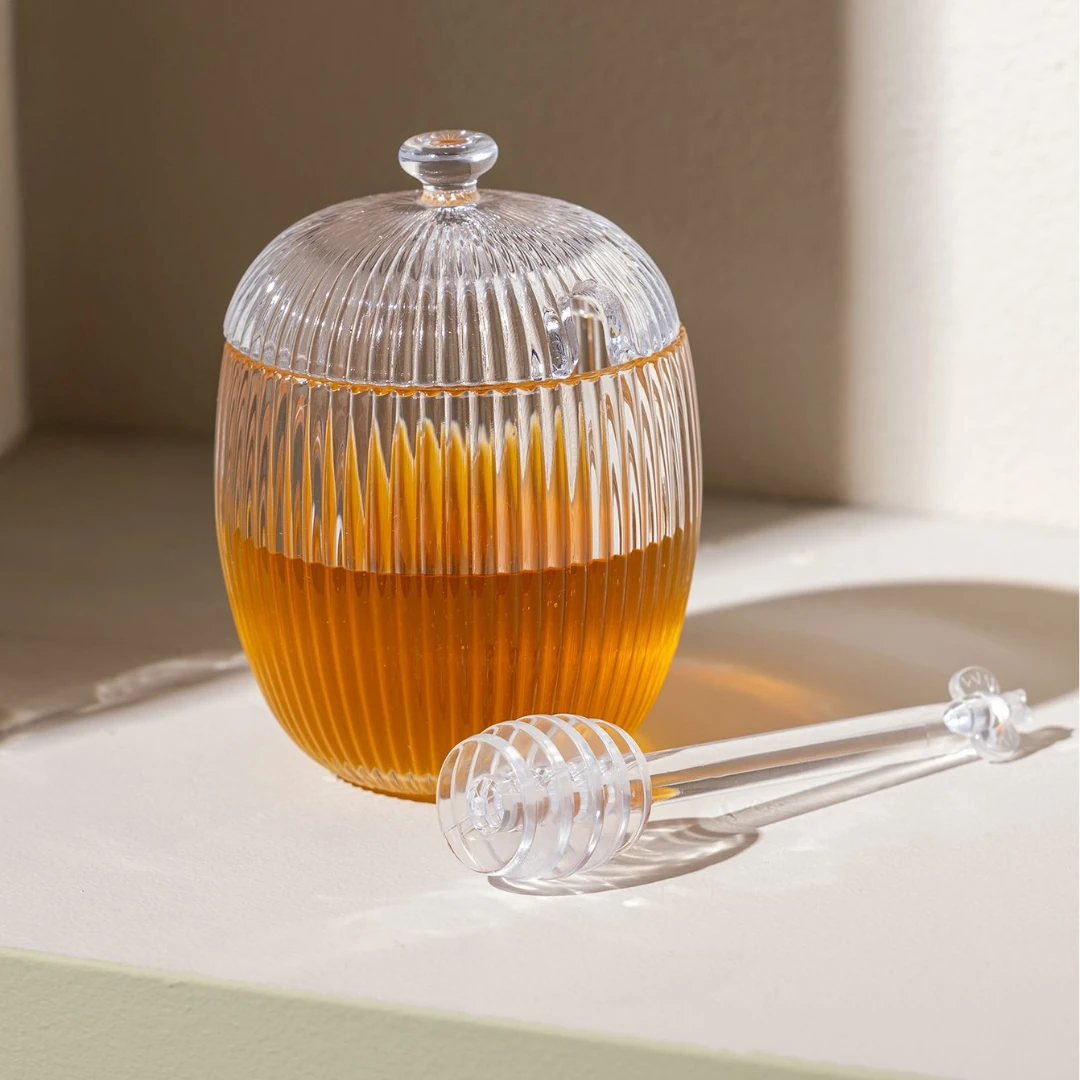 Paris Kaşıklı Cam Bal Kavanozu - Şeffaf