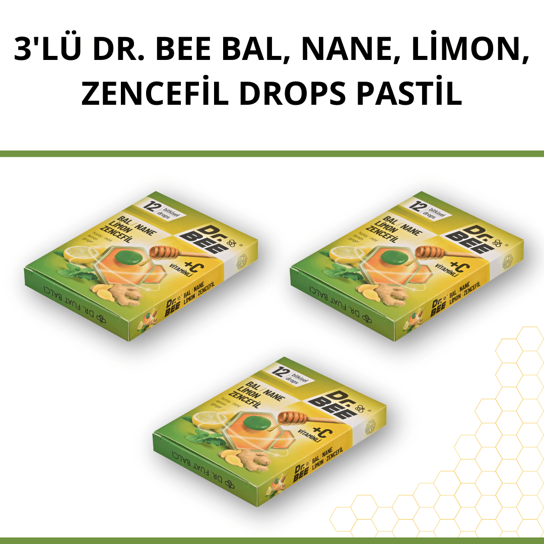 3'lü Dr. Bee Bal, Nane, Limon, Zencefil Drops Pastil Paketi