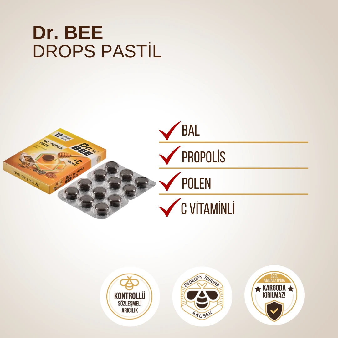 3'lü Dr. Bee Bal, Propolis, Polen Drops Pastil Paketi