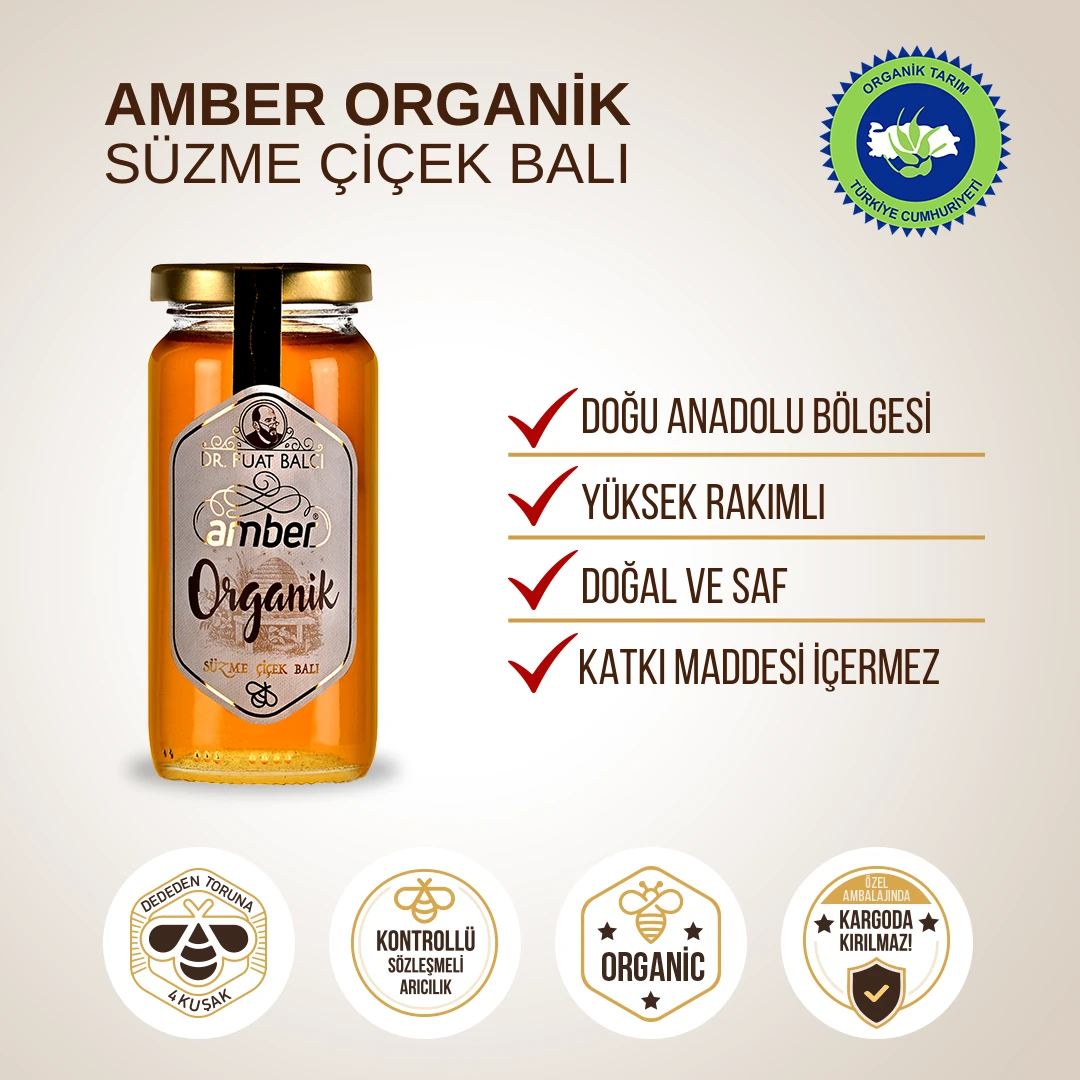2'li Organik Ballar Paketi,  Amber Organik Bal 650 gr, Karakovan Petek Tüm 750 gr(±50gr)