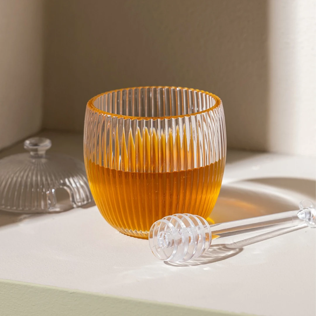 Paris Kaşıklı Cam Bal Kavanozu - Şeffaf