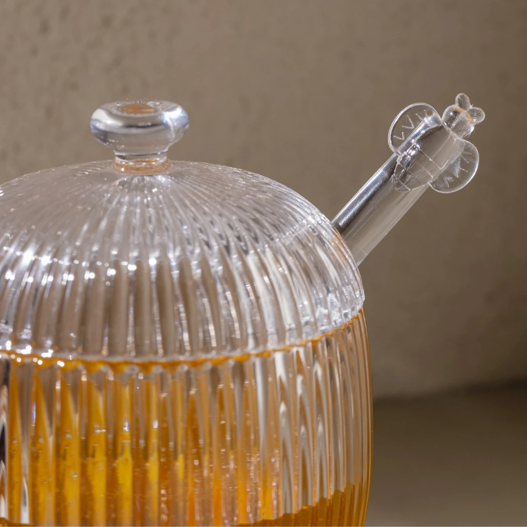 Paris Kaşıklı Cam Bal Kavanozu - Şeffaf