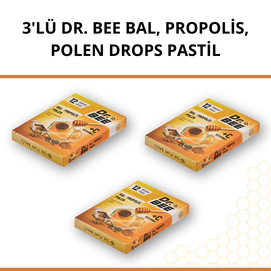 3'lü Dr. Bee Bal, Propolis, Polen Drops Pastil Paketi