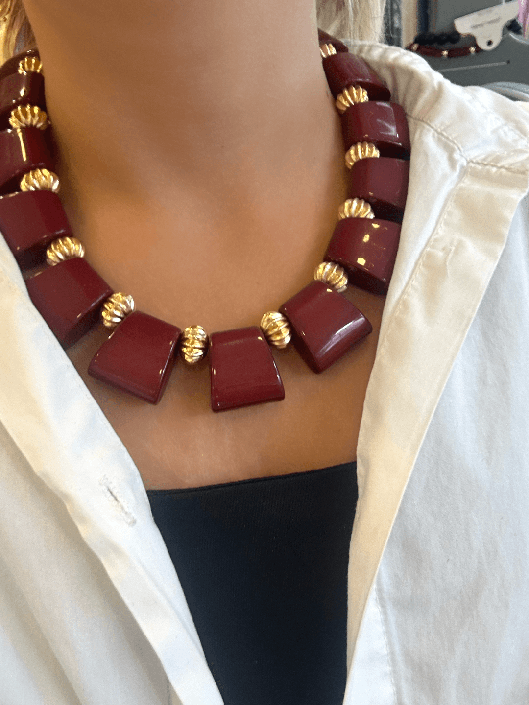 Bordo&Gold Detaylı Kolye