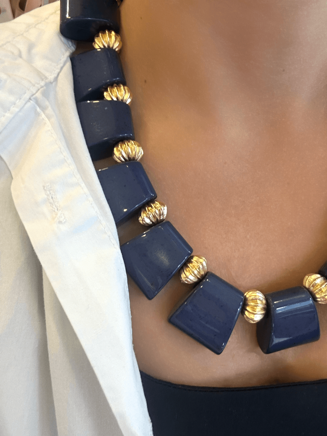 Lacivert&Gold Detaylı Kolye
