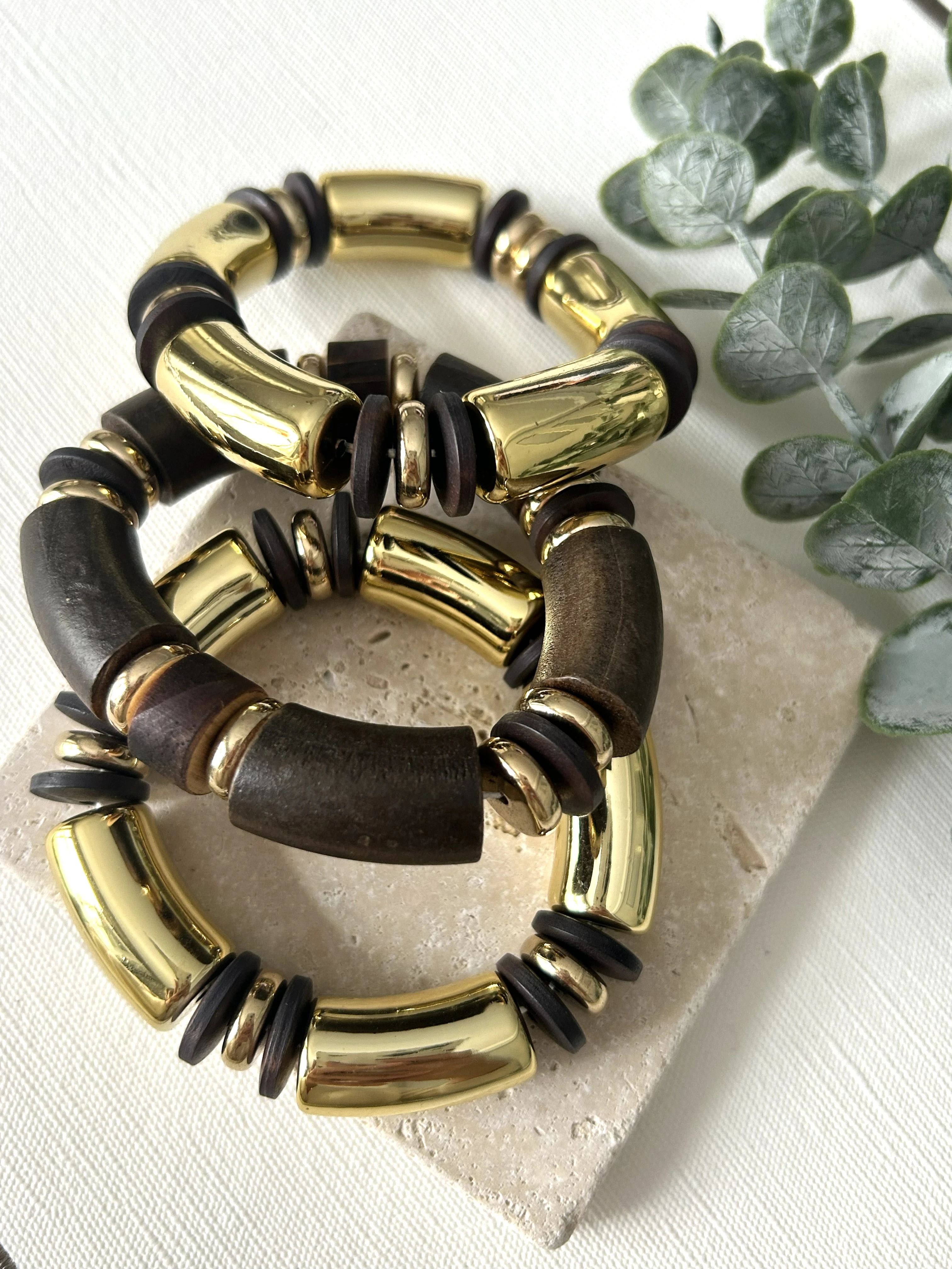 Marka Model Kahverengi ve Gold Detaylı 3 lü Lastikli Bileklik