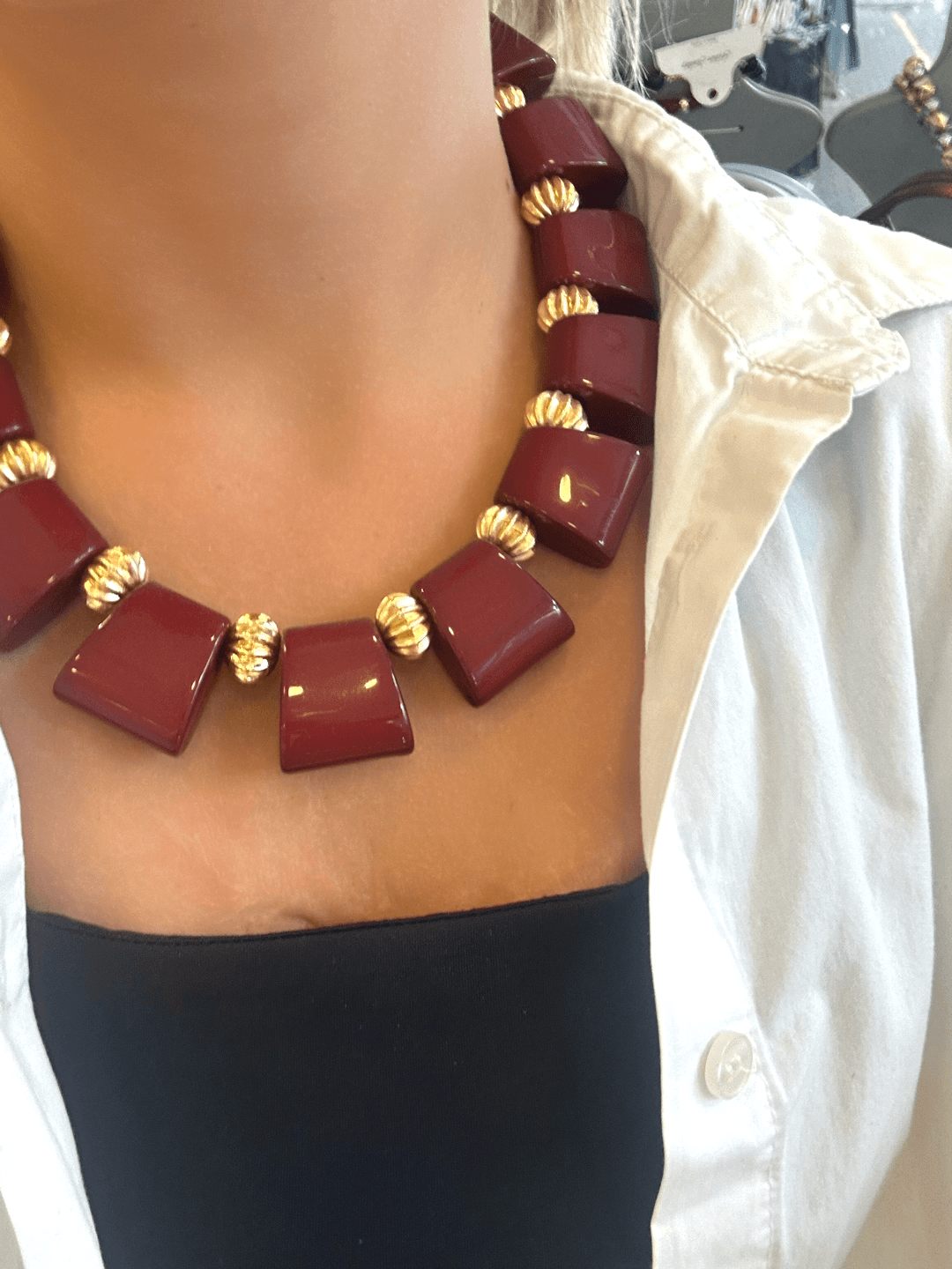 Bordo&Gold Detaylı Kolye