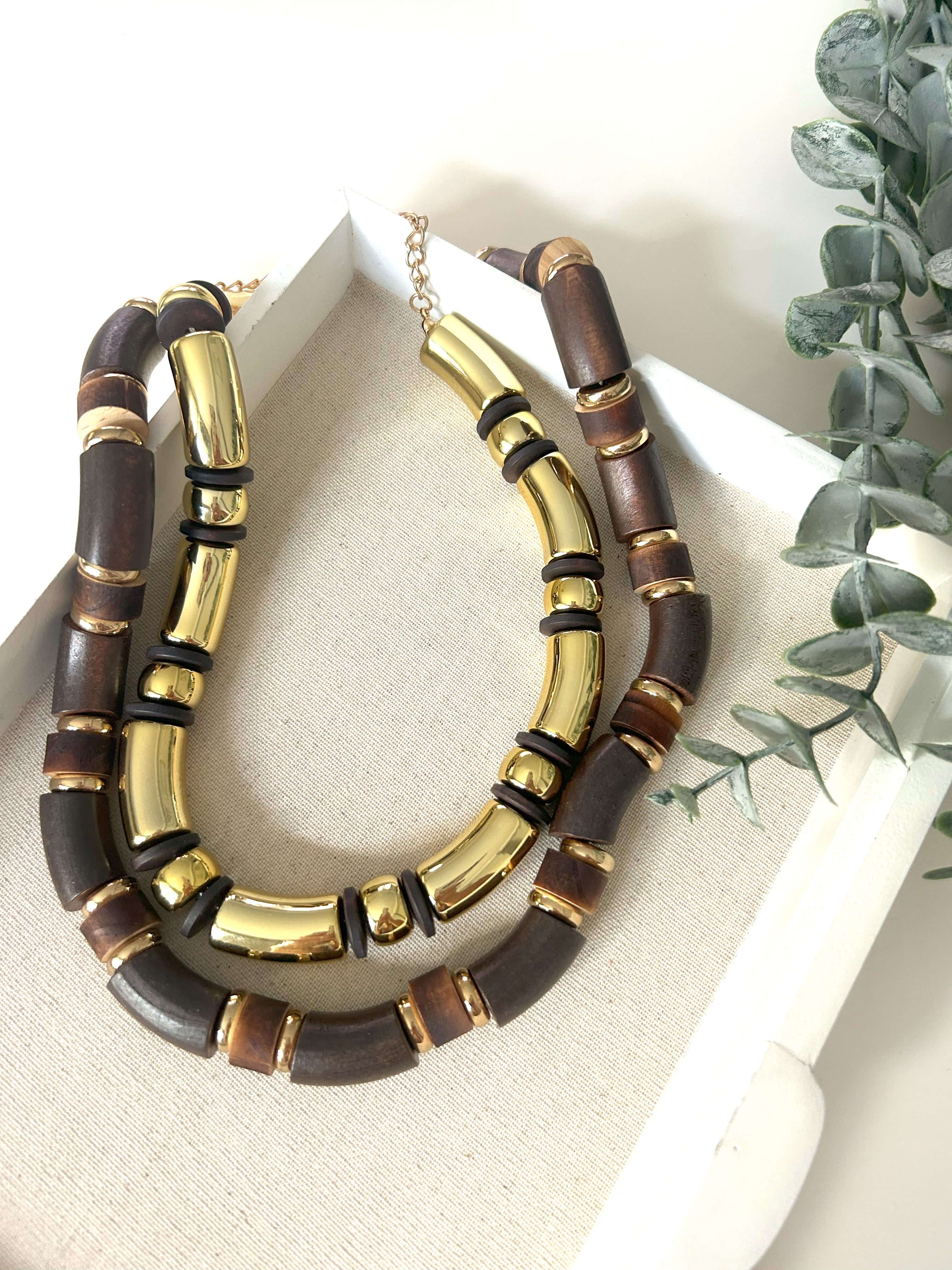 Marka Model İkili Kahverengi&Gold Kolye