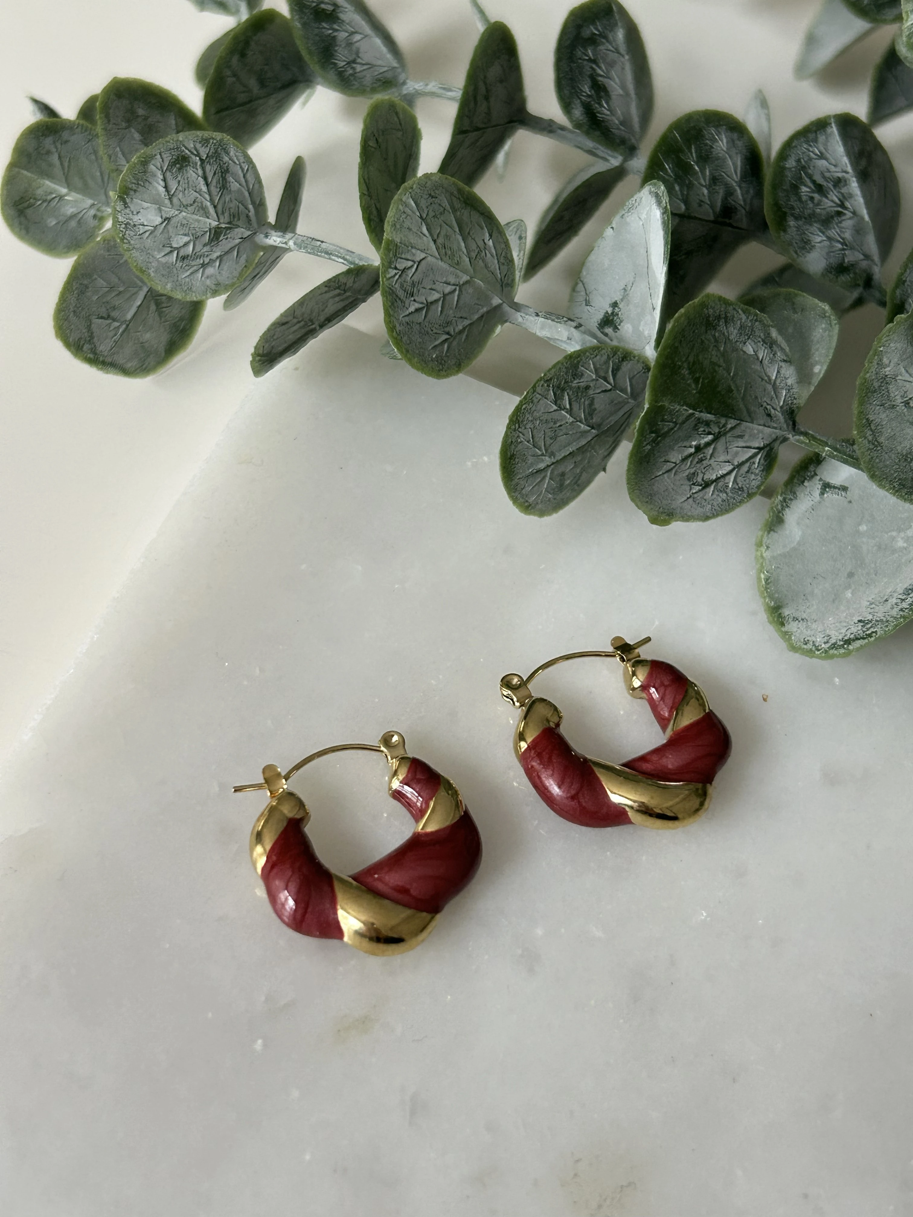 Bordo&Gold Detaylı Çelik Küpe