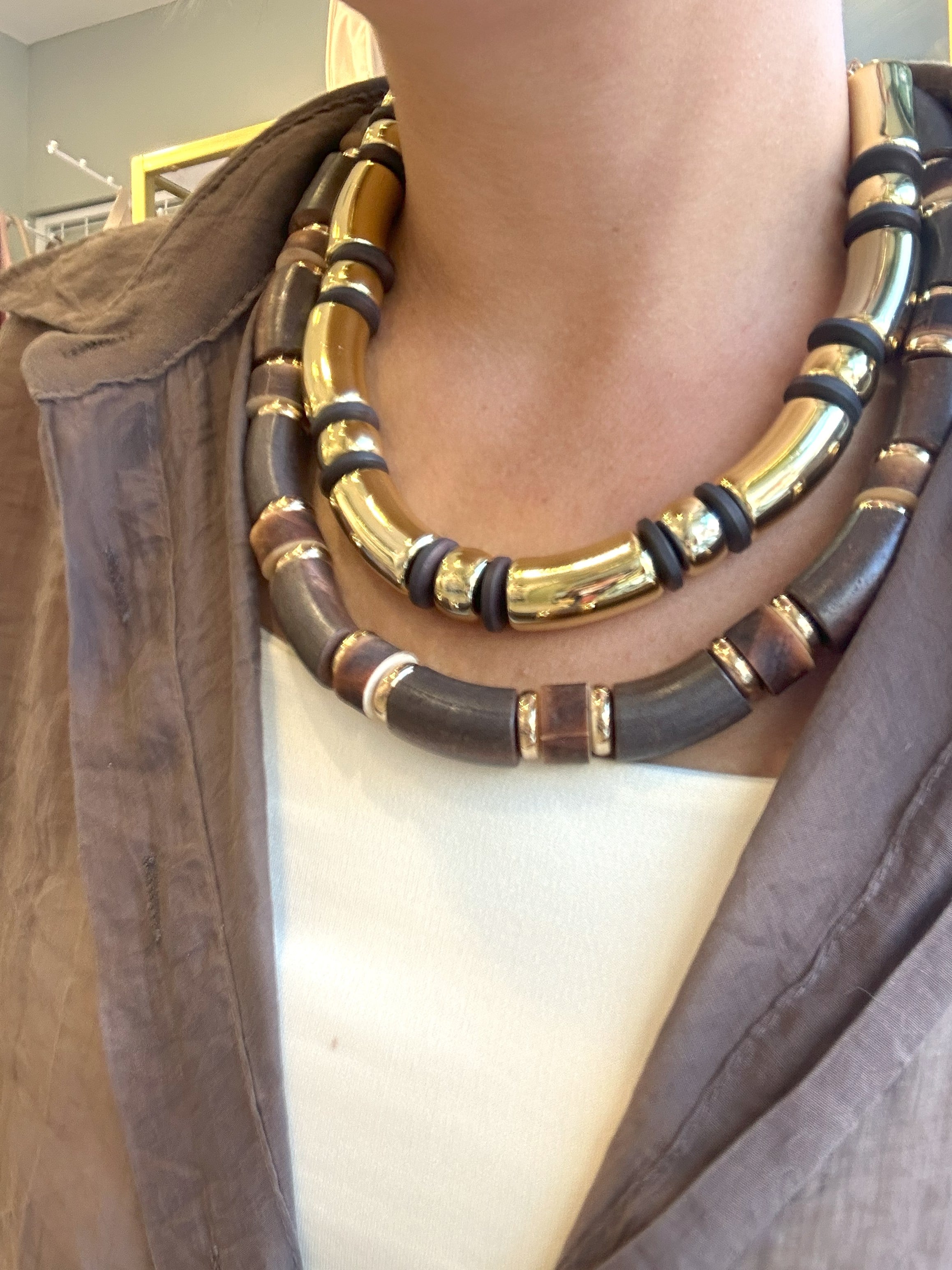 Marka Model İkili Kahverengi&Gold Kolye