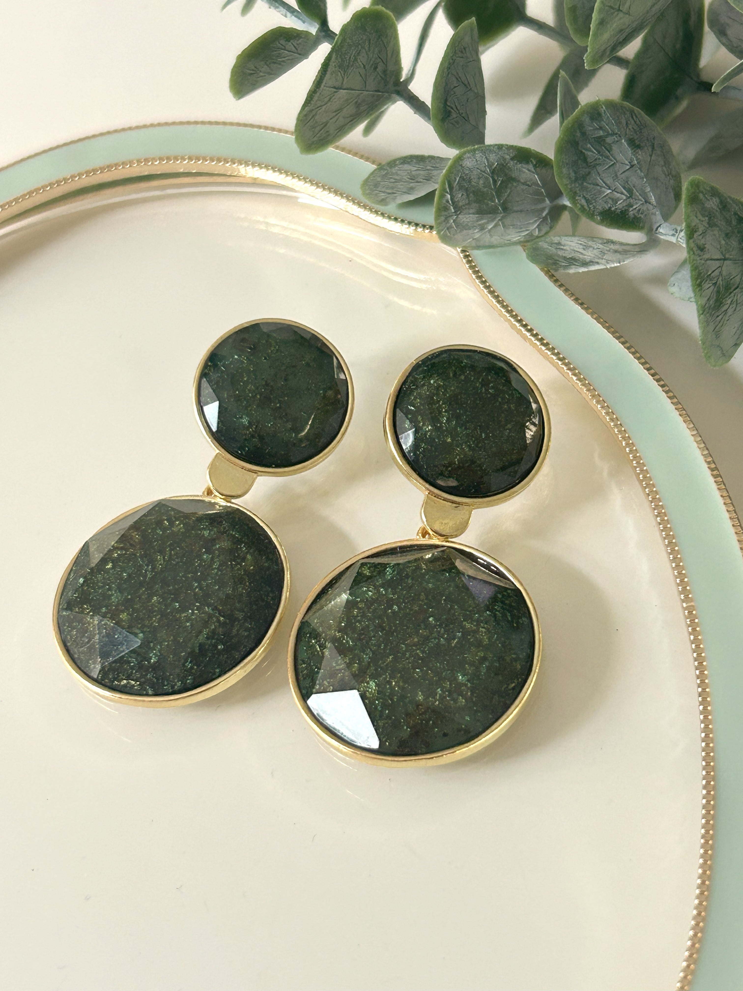Yeşil&Gold Desenli Küpe