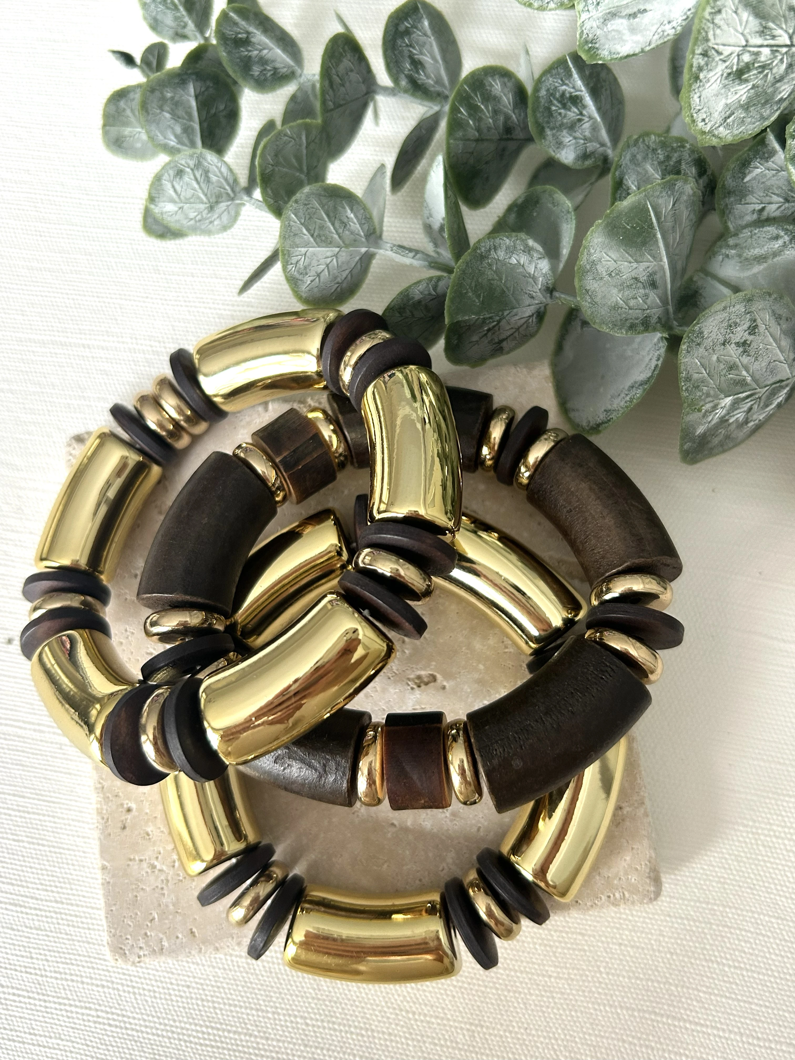 Marka Model Kahverengi ve Gold Detaylı 3 lü Lastikli Bileklik