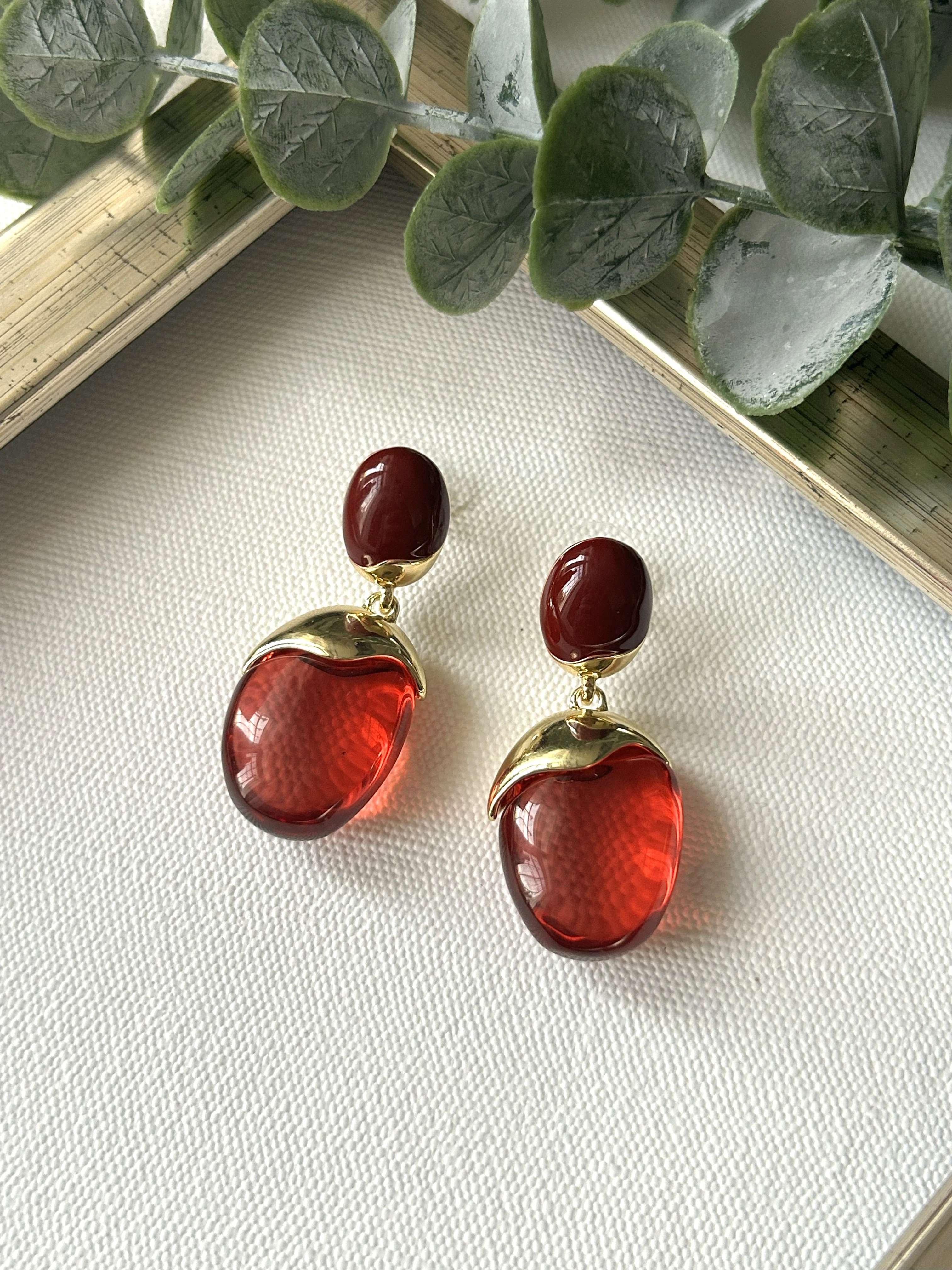 Bordo Detaylı Gold Küpe