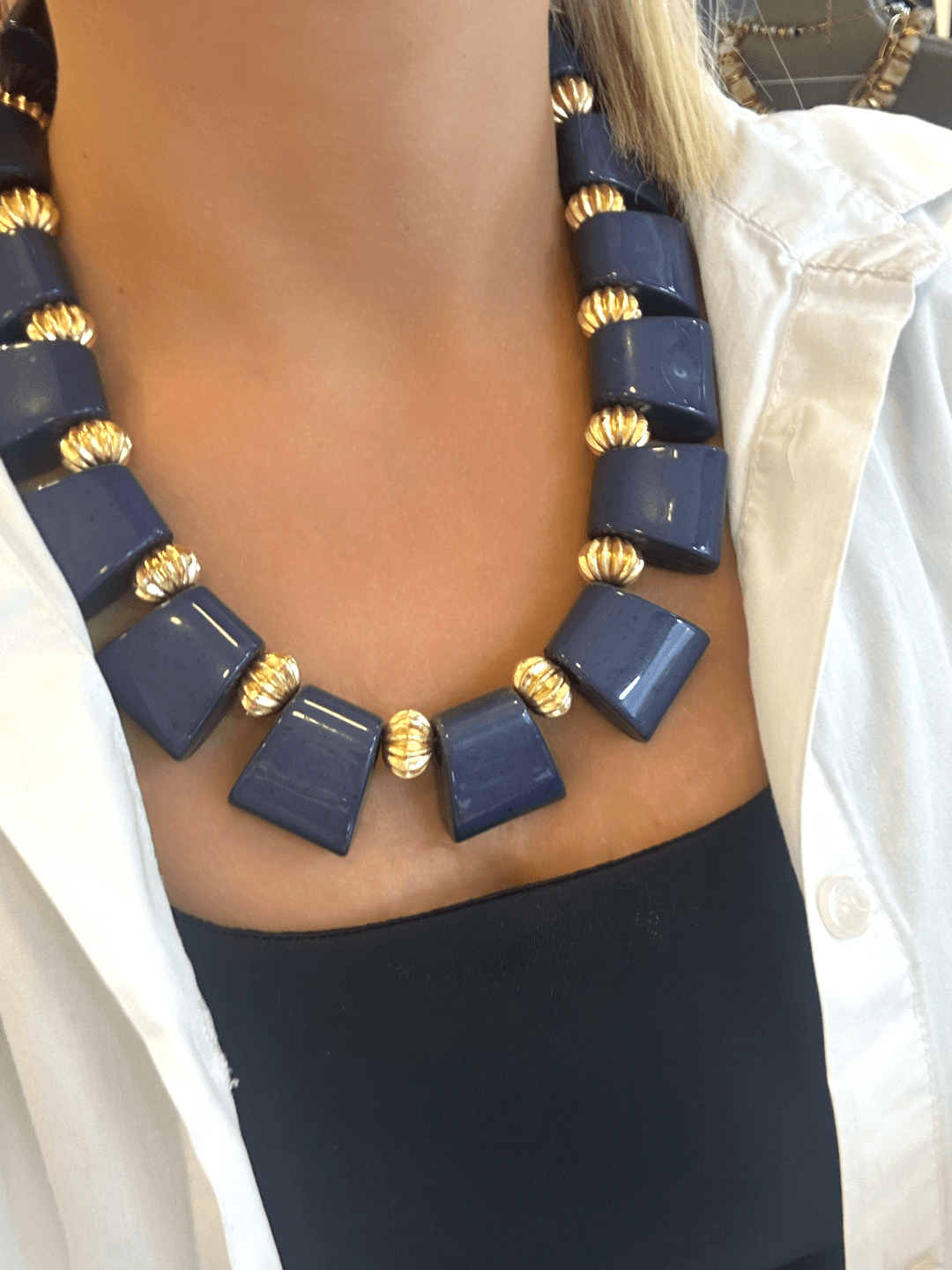 Lacivert&Gold Detaylı Kolye