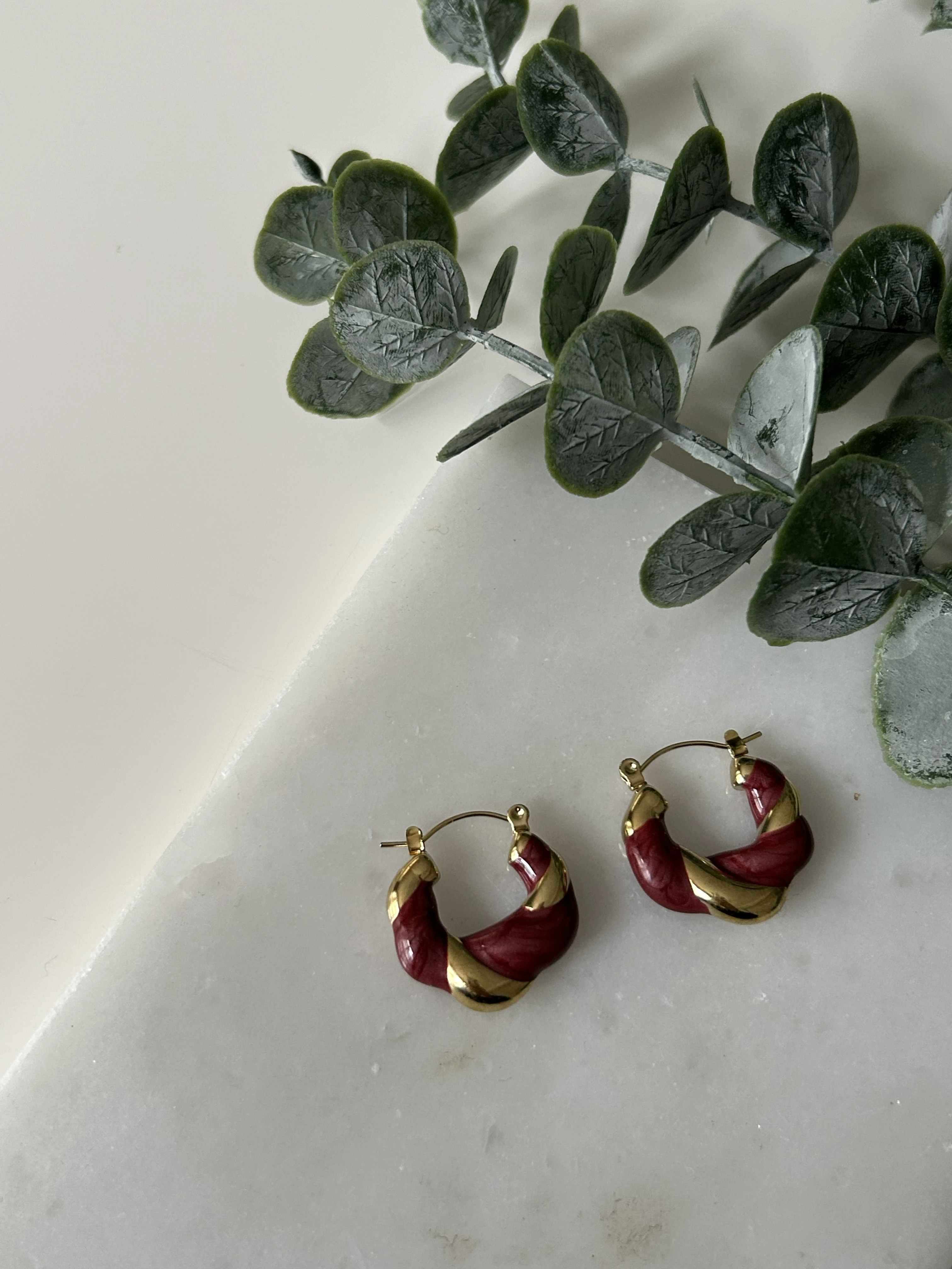 Bordo&Gold Detaylı Çelik Küpe