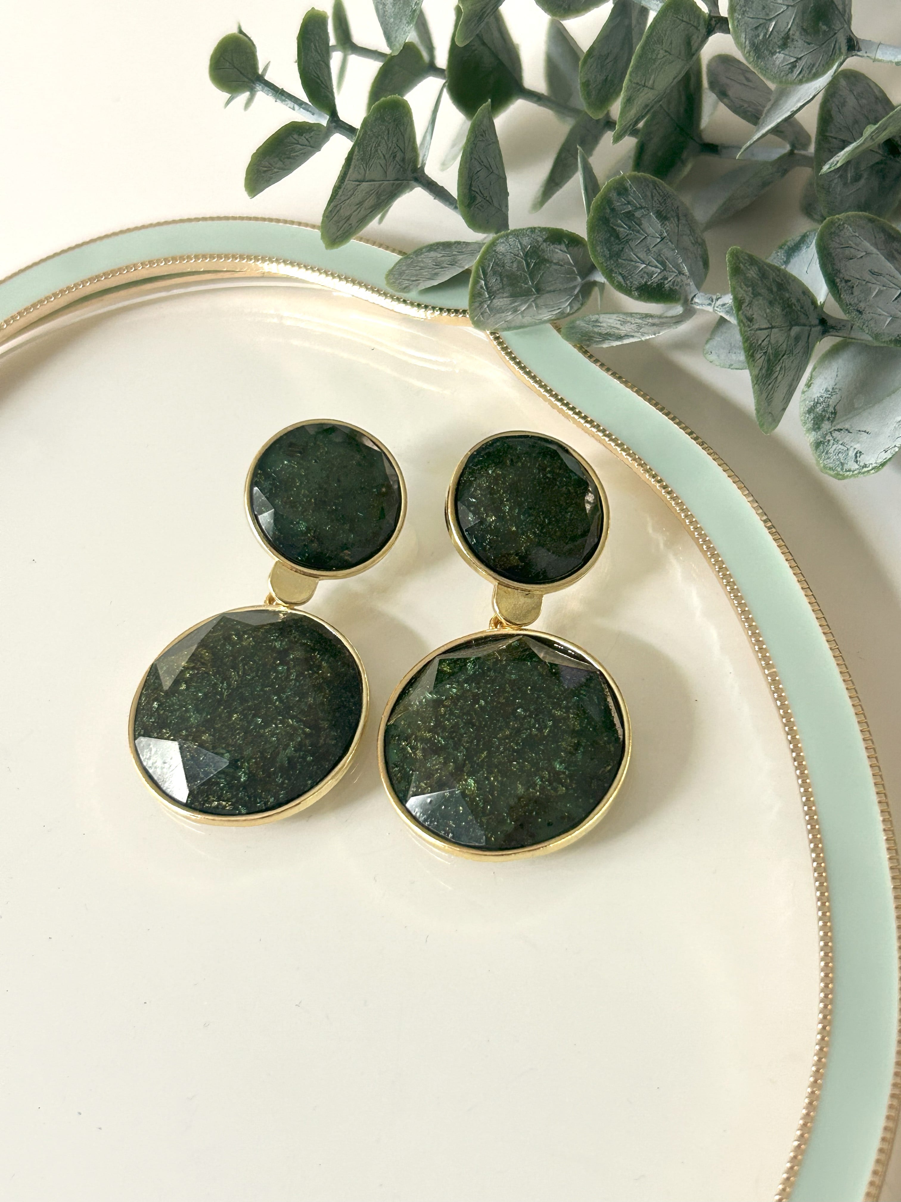 Yeşil&Gold Desenli Küpe