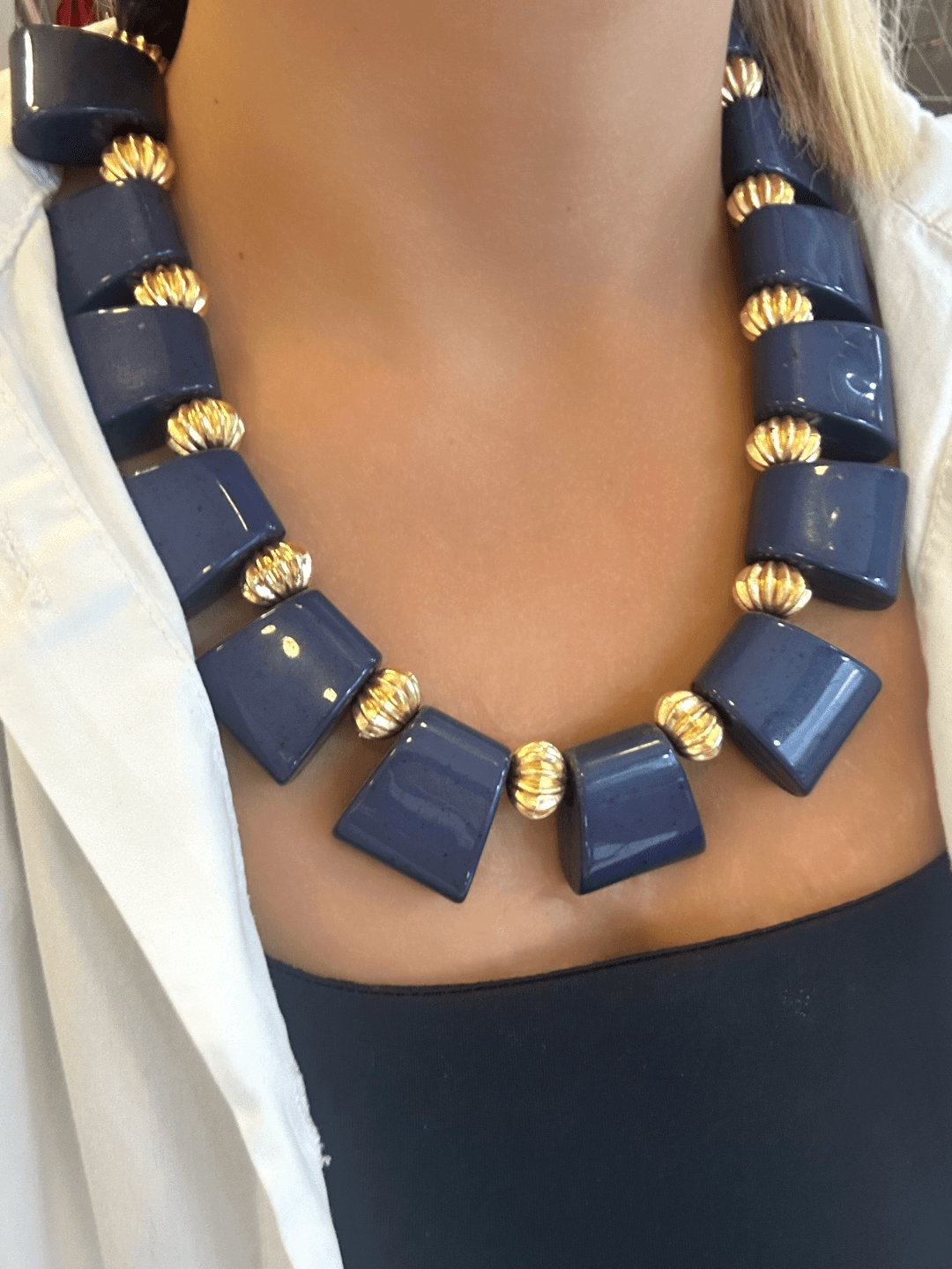 Lacivert&Gold Detaylı Kolye