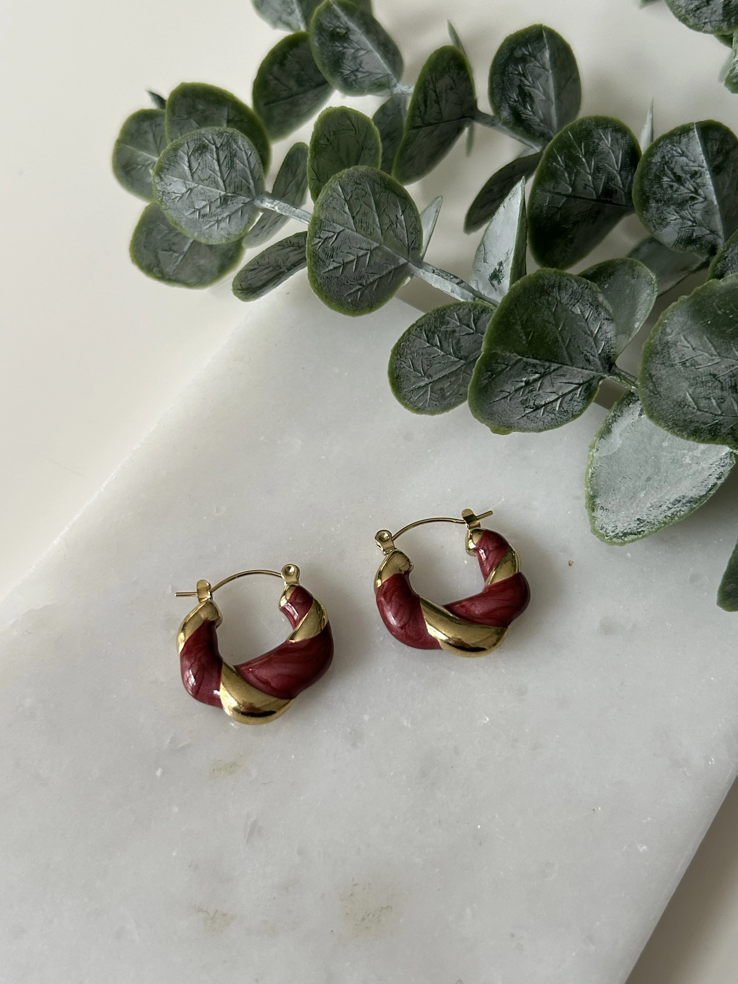 Bordo&Gold Detaylı Çelik Küpe