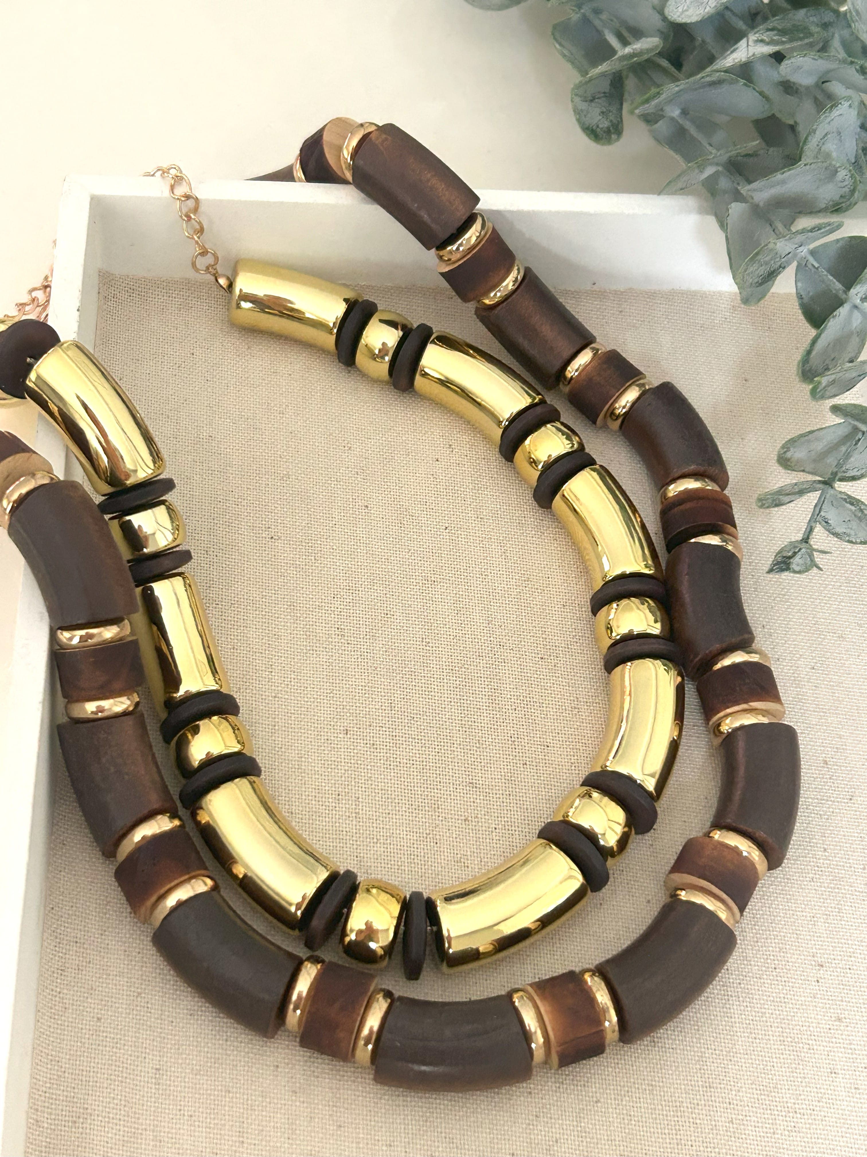 Marka Model İkili Kahverengi&Gold Kolye
