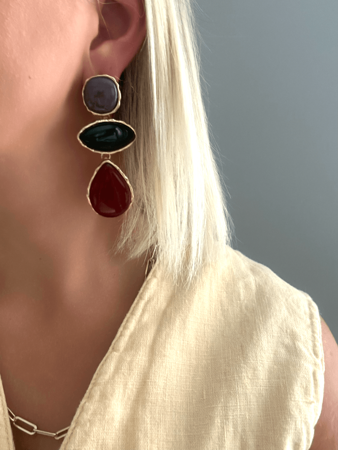 Bordo ve Yeşil Detaylı Küpe