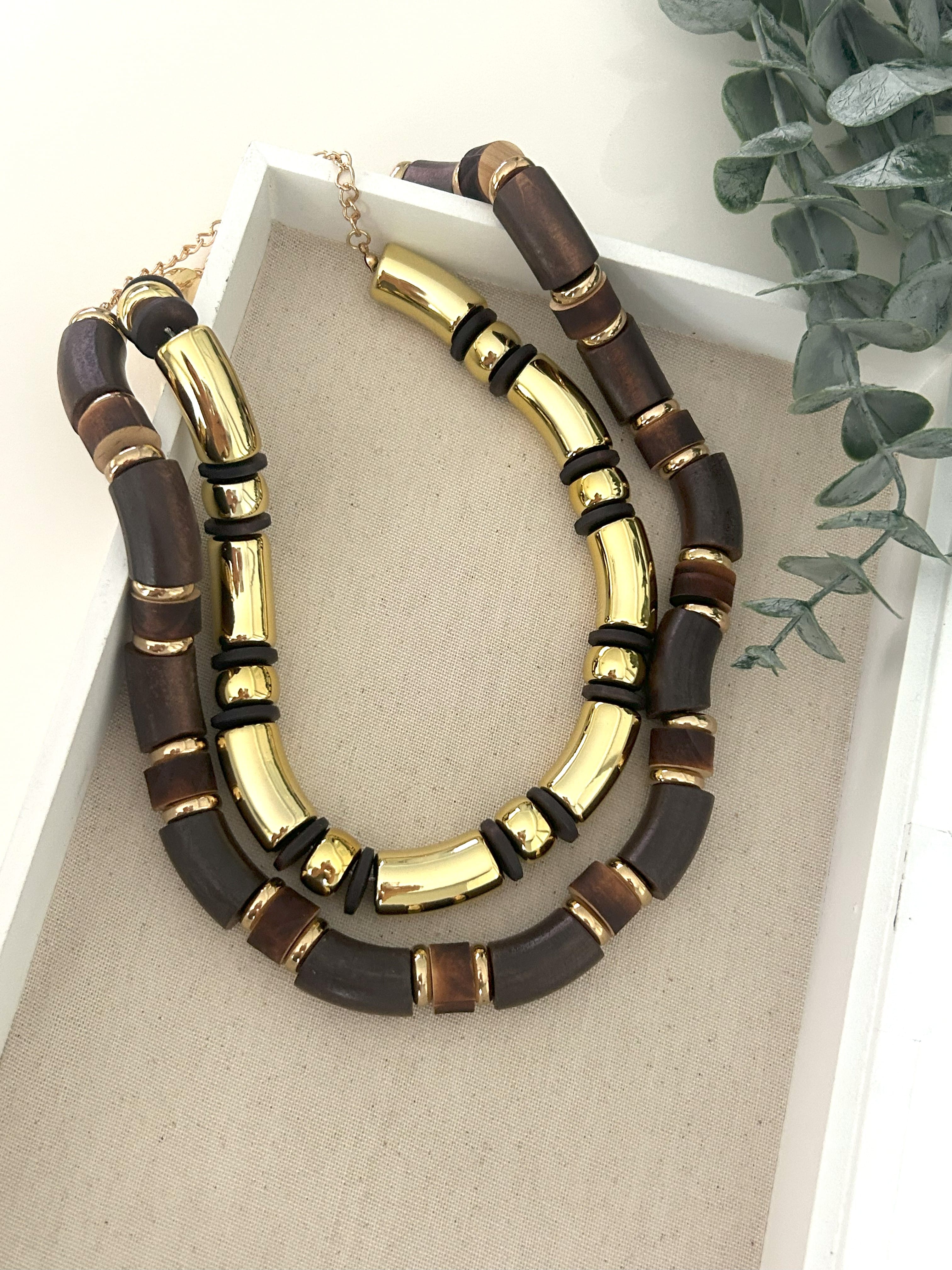 Marka Model İkili Kahverengi&Gold Kolye