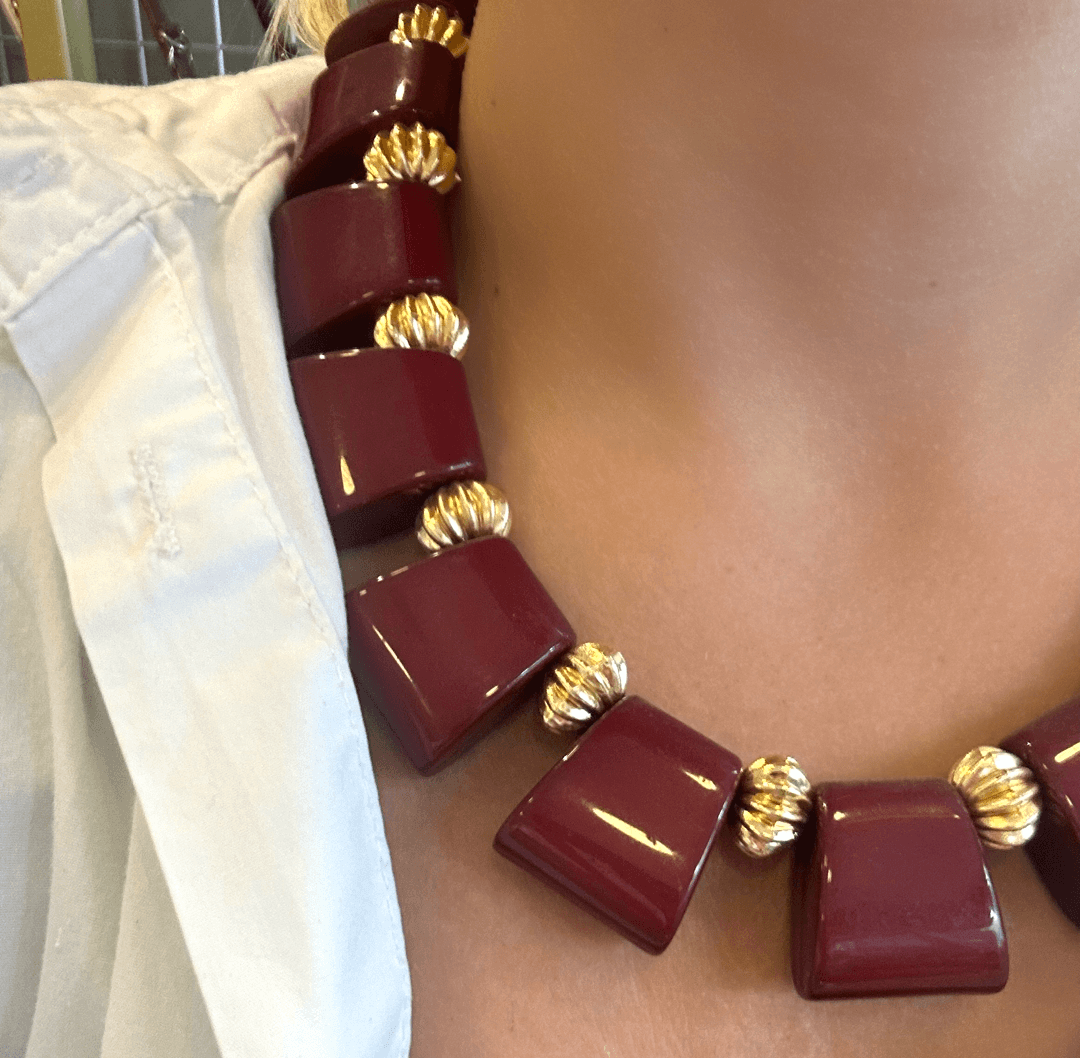 Bordo&Gold Detaylı Kolye