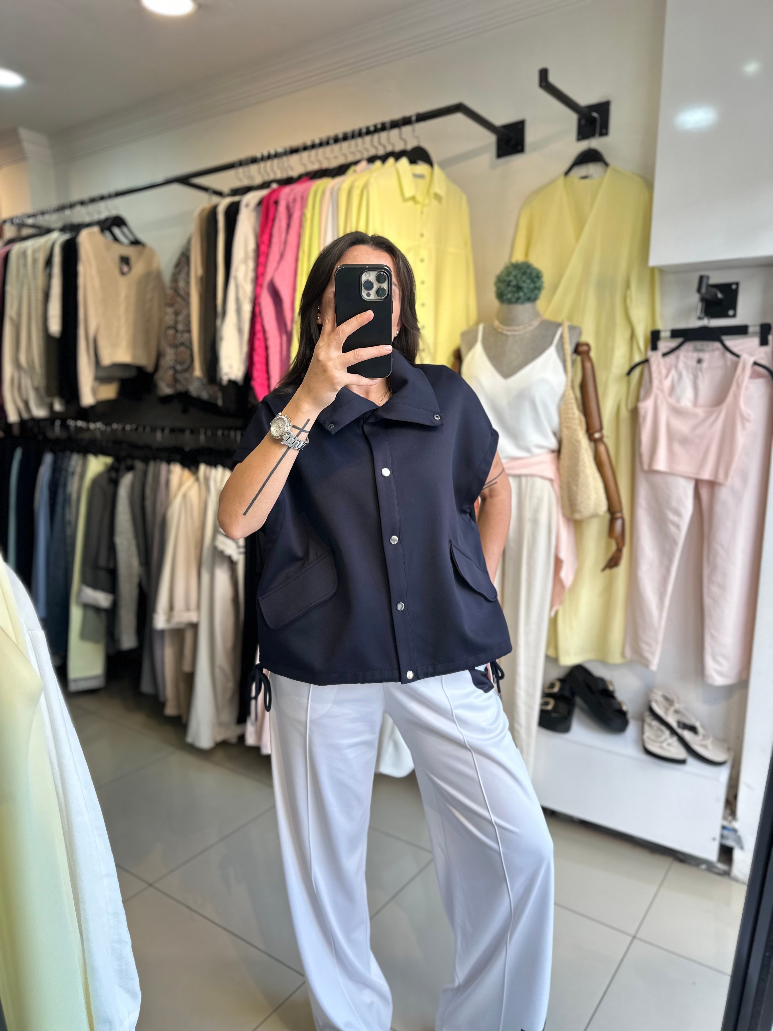 Çıtçıt Düğmeli Cepli Yumuşak Dokulu Oversize Yelek