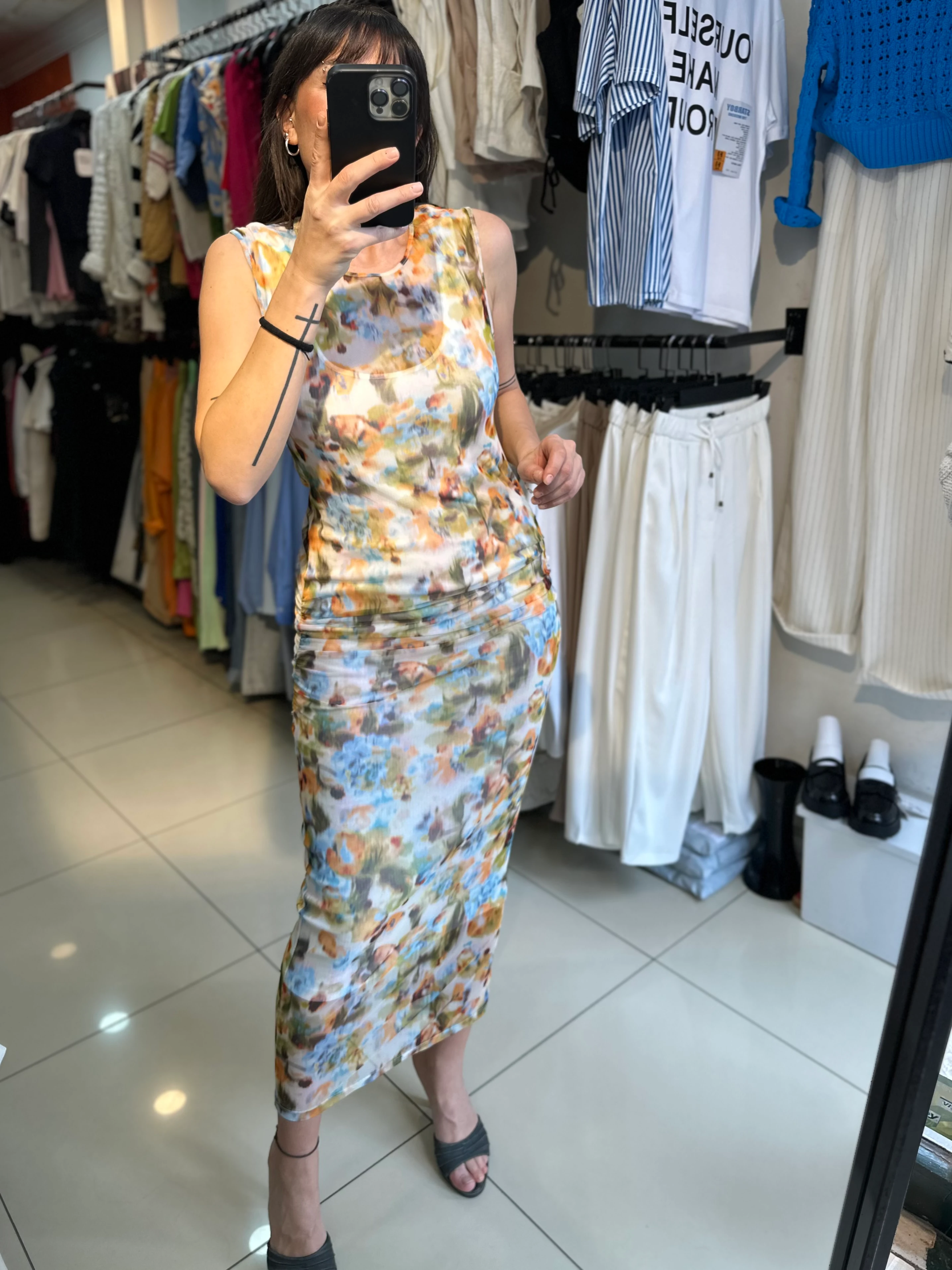 Floral Desenli Uzun Elbise 